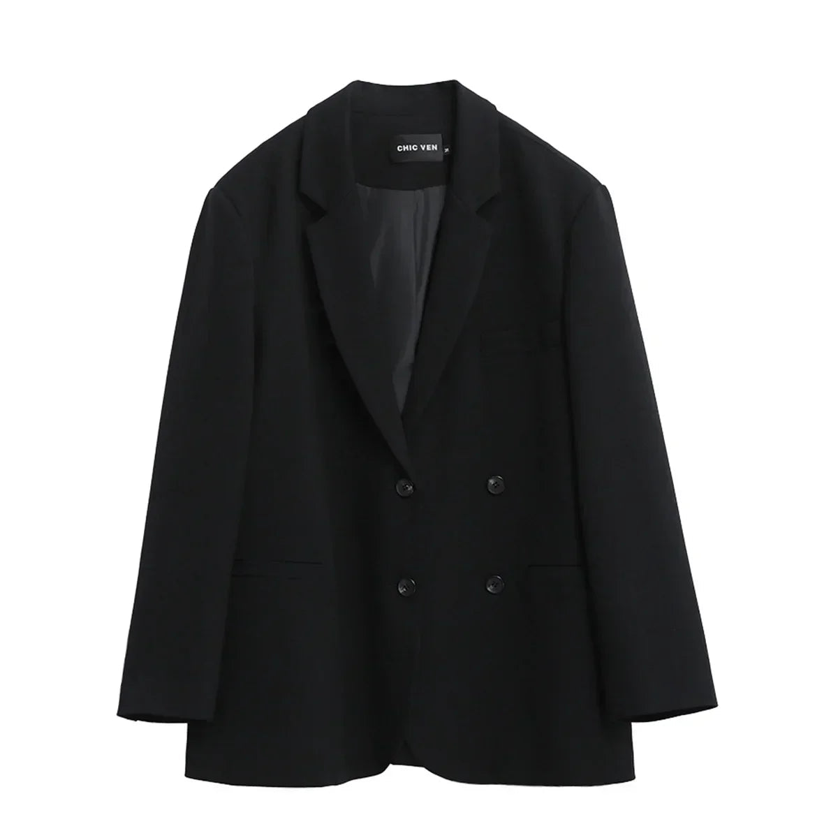 Chic Blazer – Sophisticated Solid Long Sleeve Office Coat — close-up