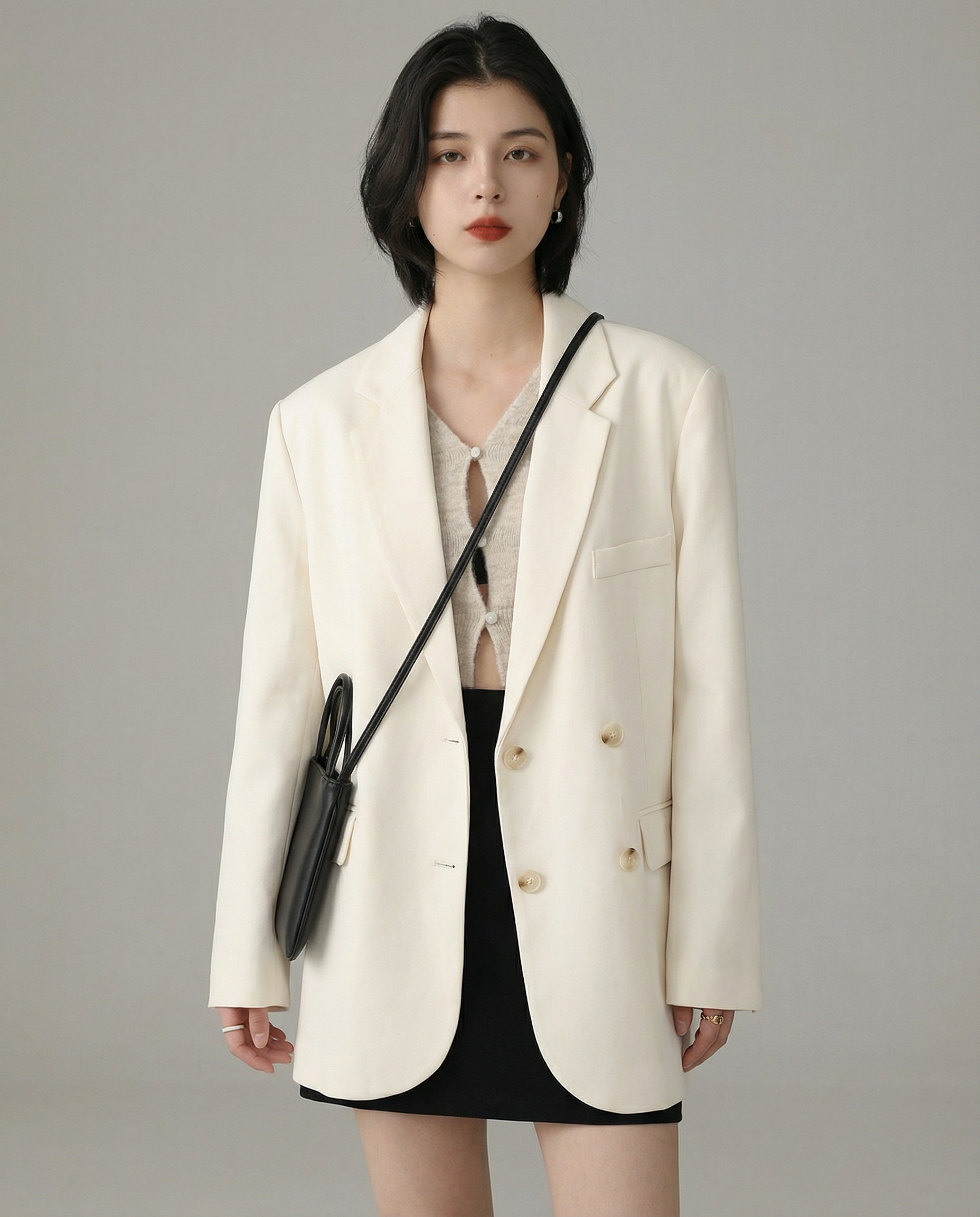 Chic Blazer – Sophisticated Solid Long Sleeve Office Coat — side view