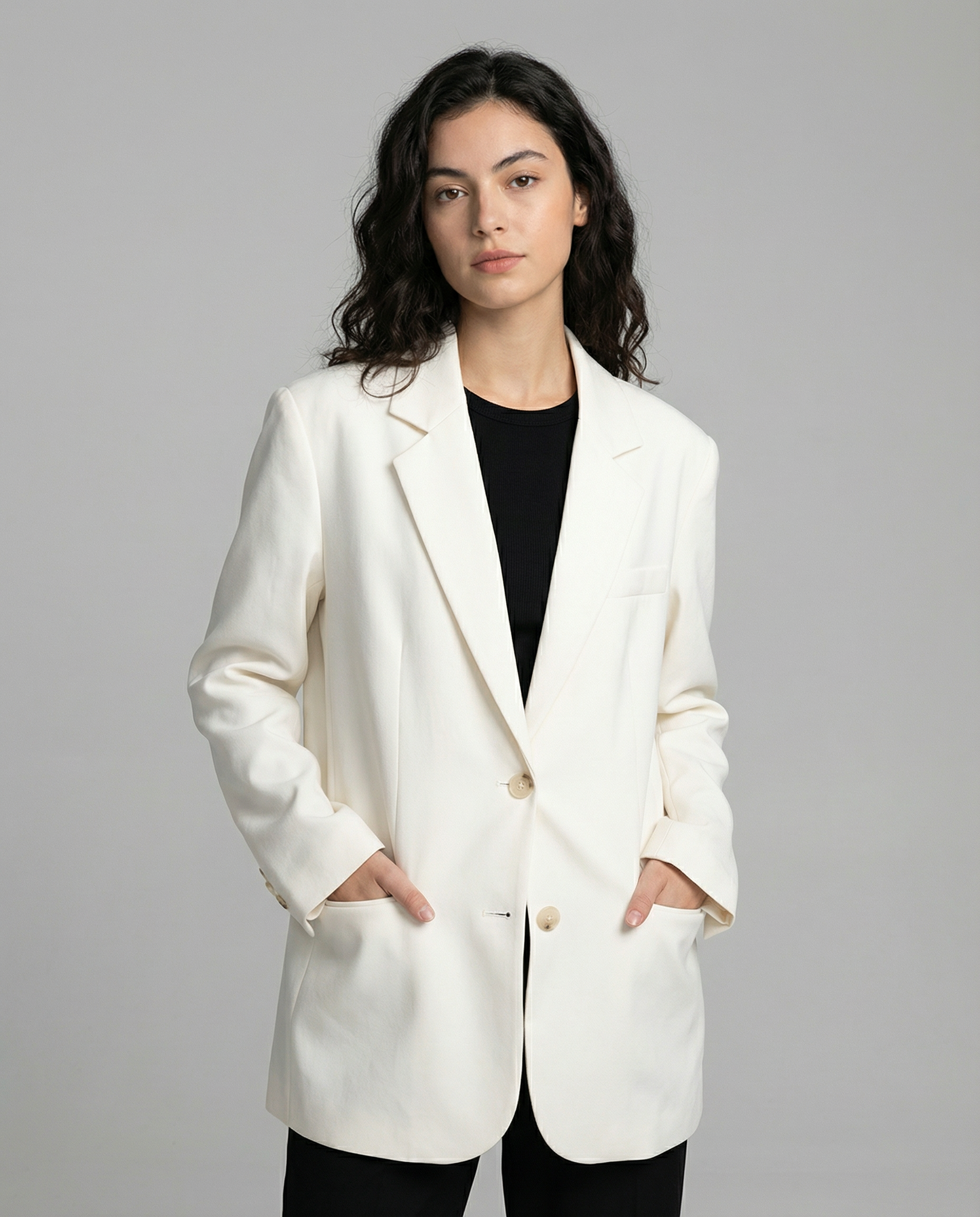 Chic Blazer – Sophisticated Solid Long Sleeve Office Coat