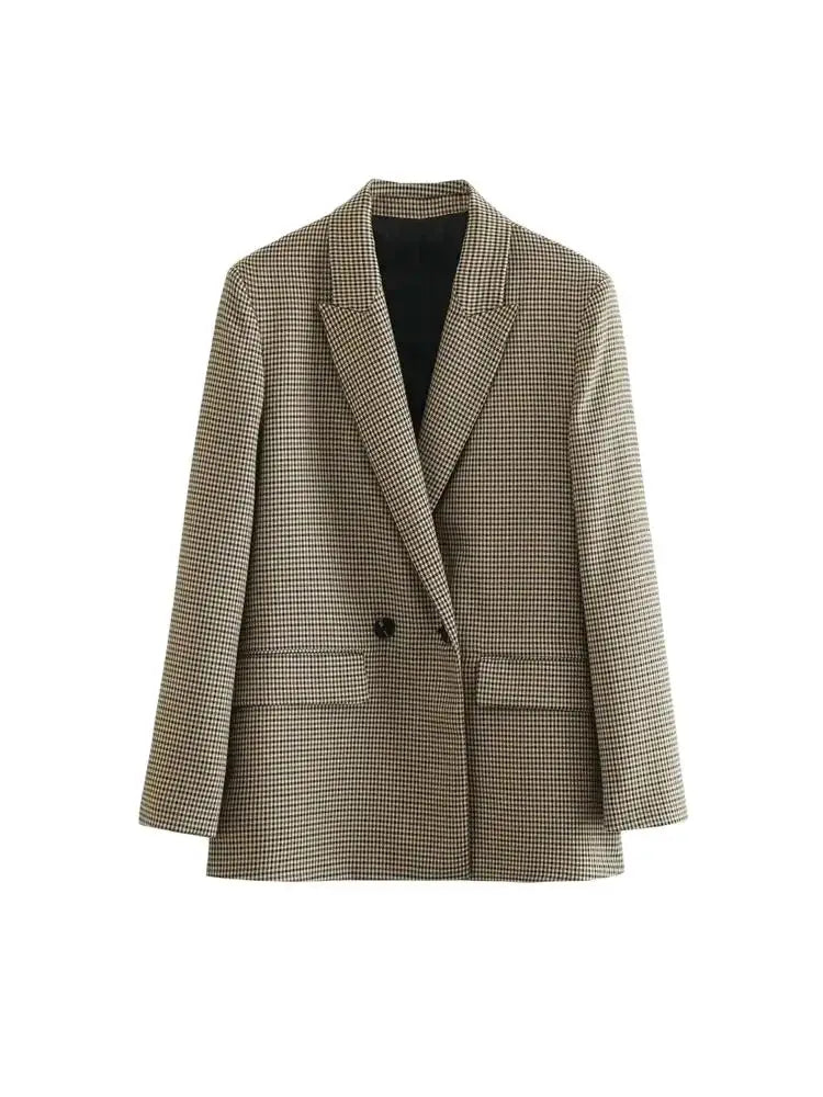 Chic Plaid Blazer – Vintage Double Breasted Versatile Layering Piece — side view