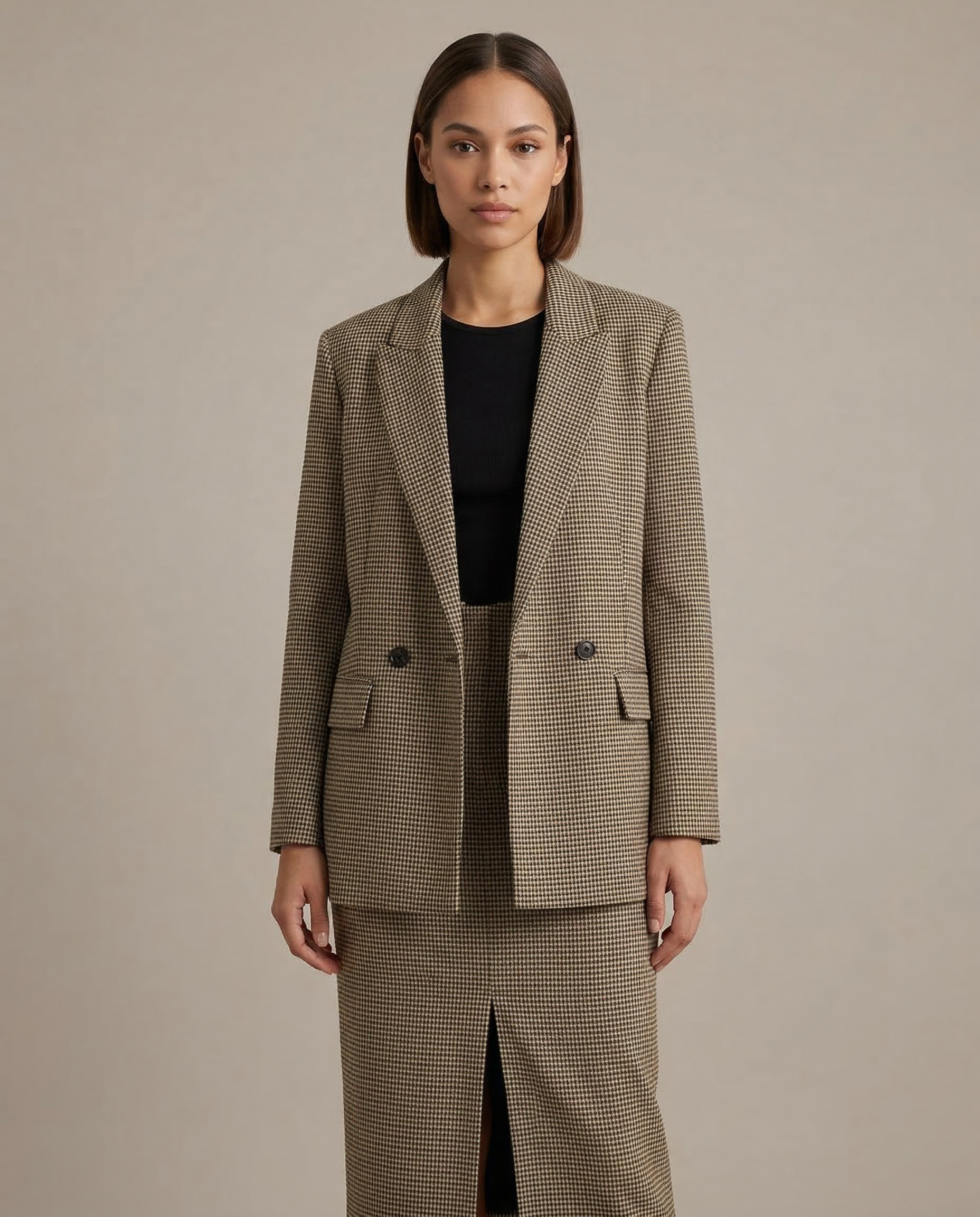 Chic Plaid Blazer – Vintage Double Breasted Versatile Layering Piece