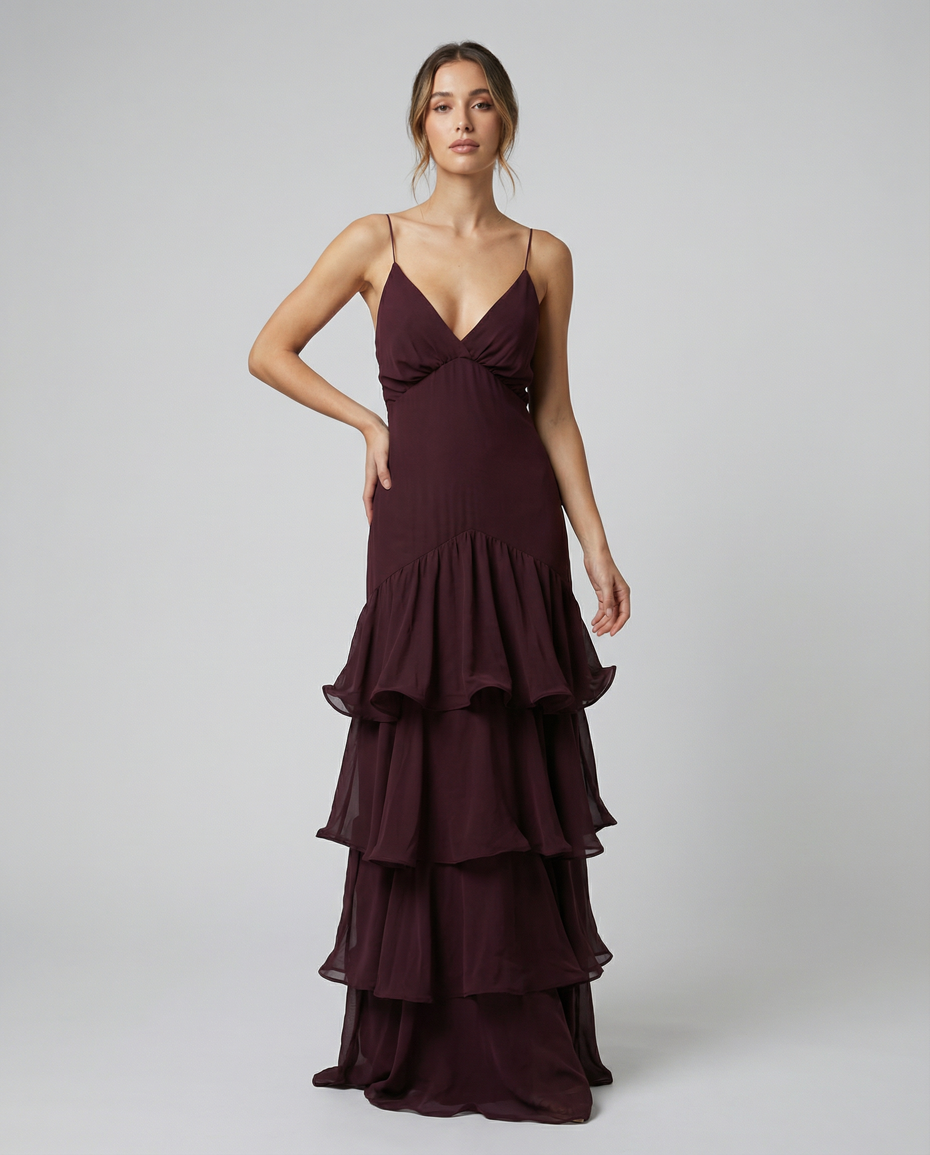 Chic Ruffle Sling Dress – Elegant Backless Summer Party Outfit — back view