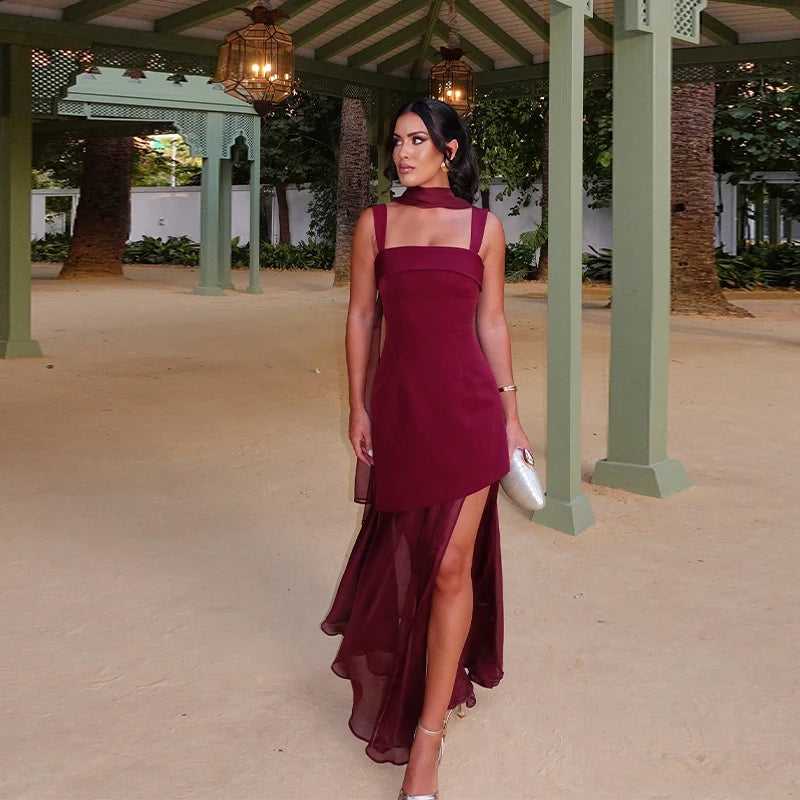 Chic Ruffle Sling Dress – Elegant Backless Summer Party Outfit — styling detail