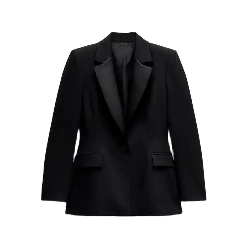 Chic Satin Jacket – Elegant Two-Color Design for Autumn Layering — model wearing