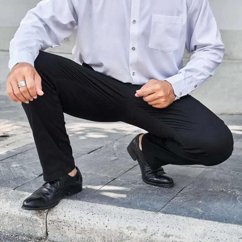 Comfort Fit Mens Casual Trousers – Stretchy Cotton Blend for Everyday Wear — model wearing