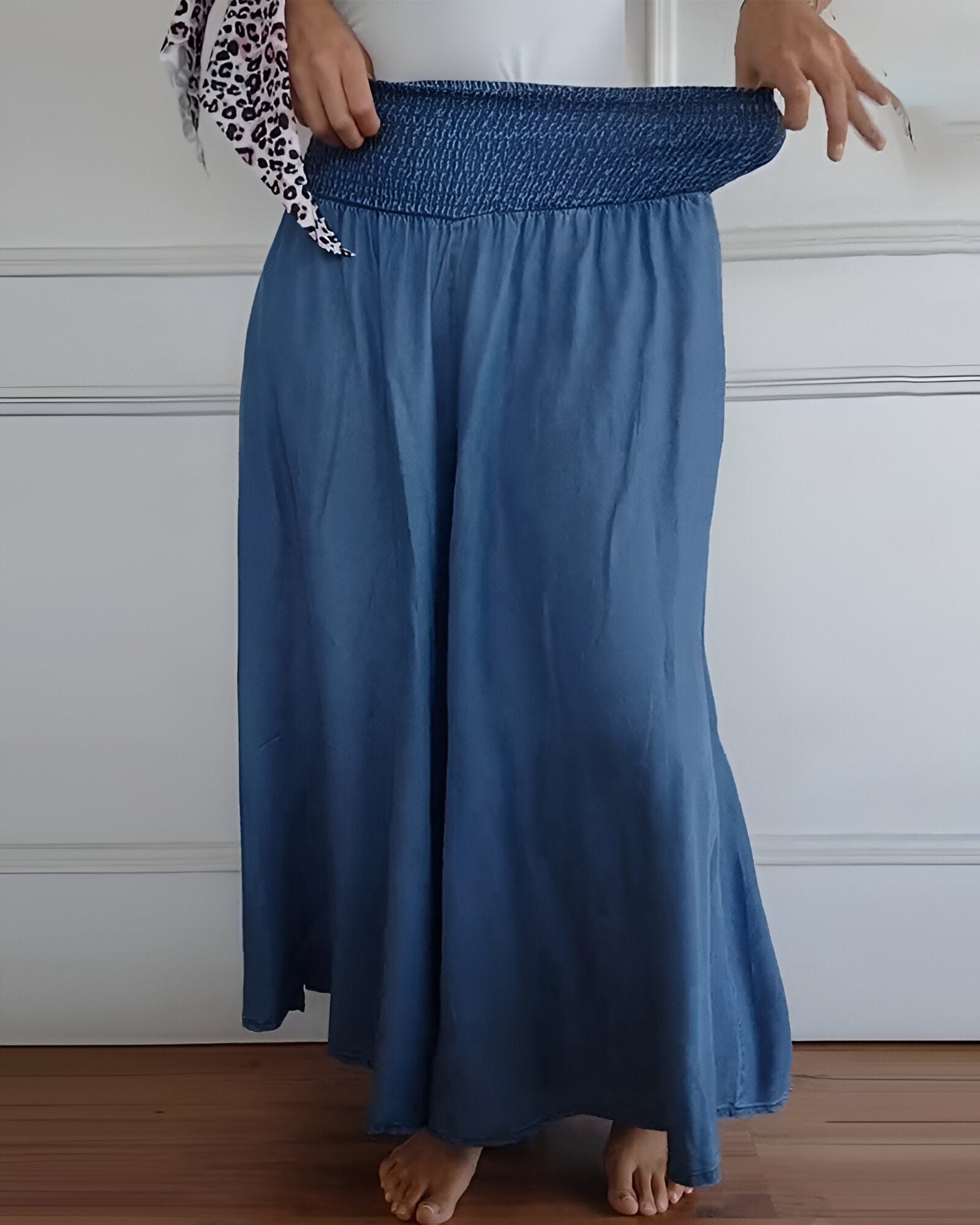 Comfortable Wide-Leg Elastic Waist Trousers — back view