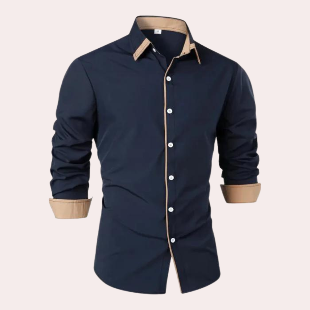 Contrast Collar and Cuff Long Sleeve Shirt — back view