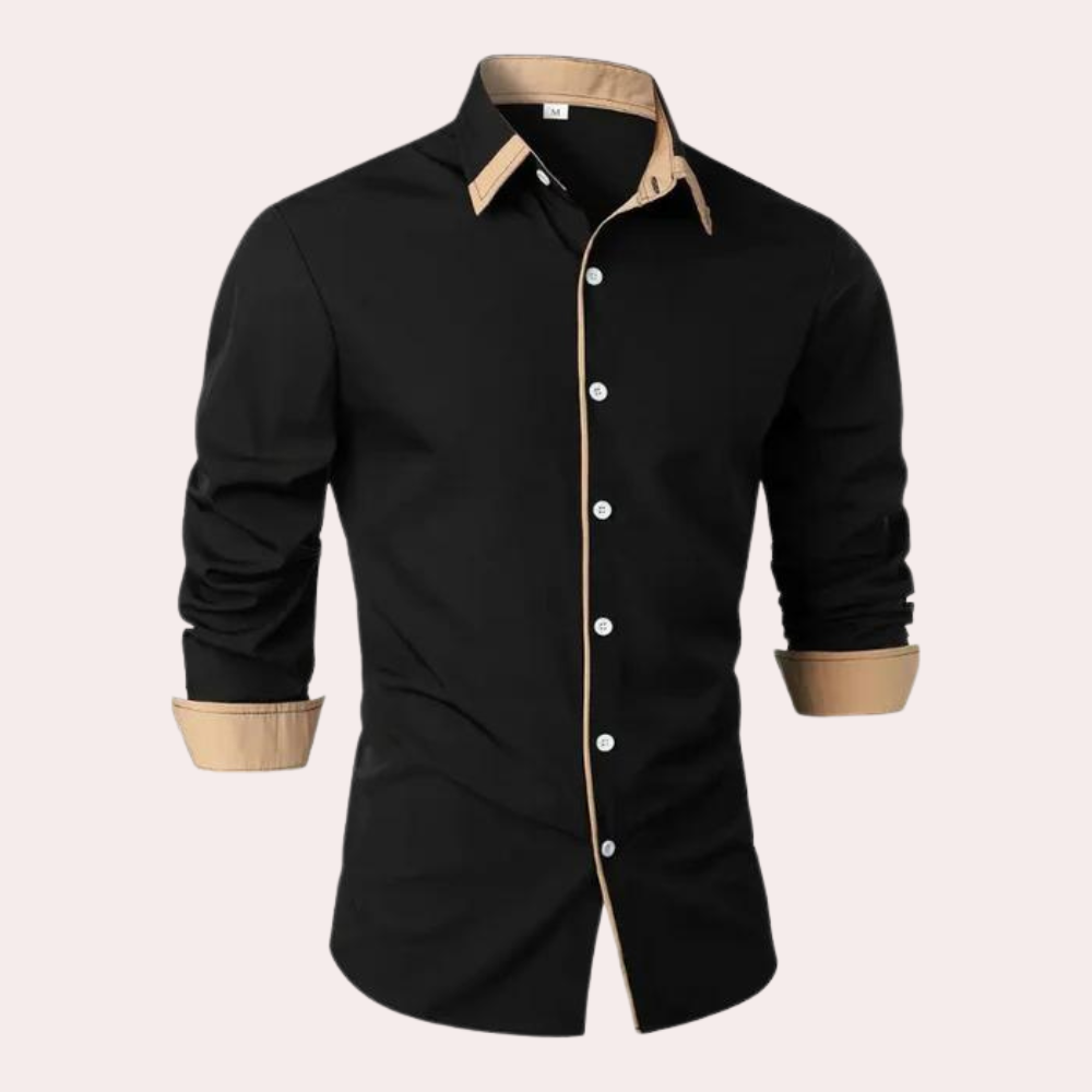 Contrast Collar and Cuff Long Sleeve Shirt — model wearing