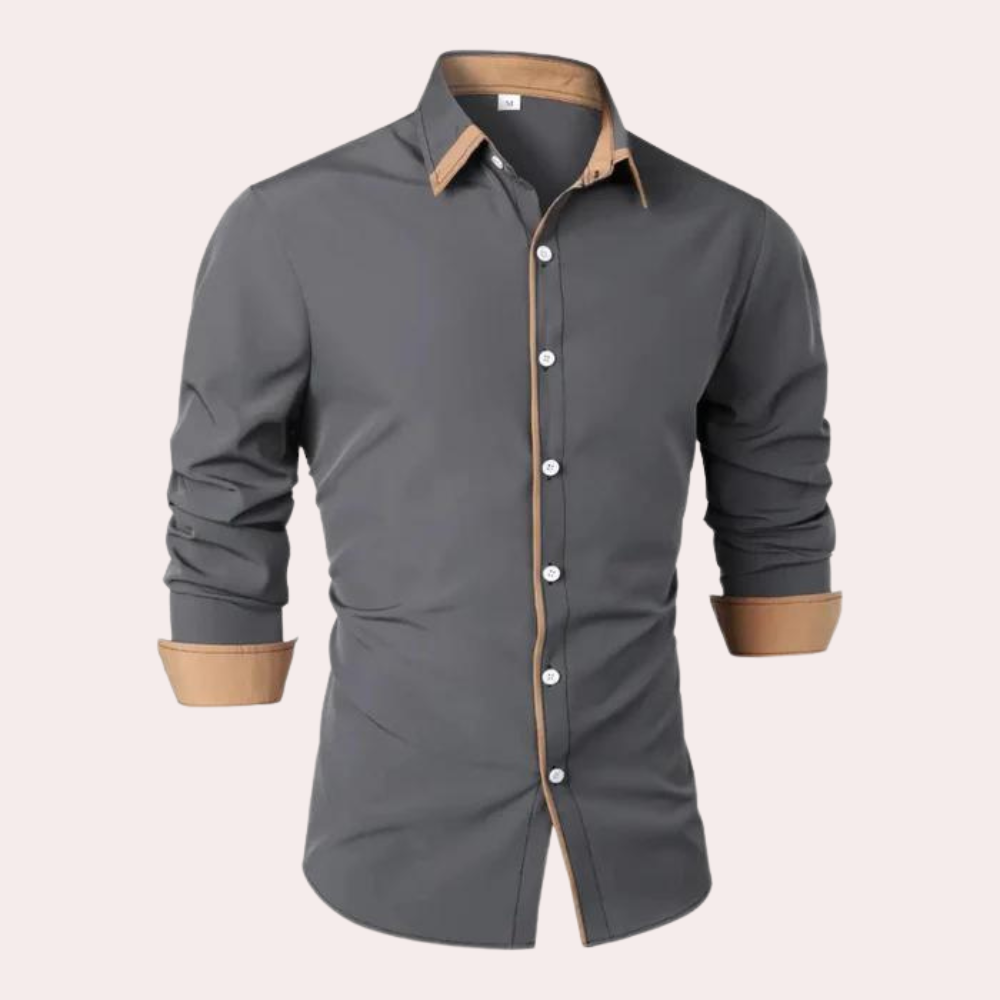 Contrast Collar and Cuff Long Sleeve Shirt — side view