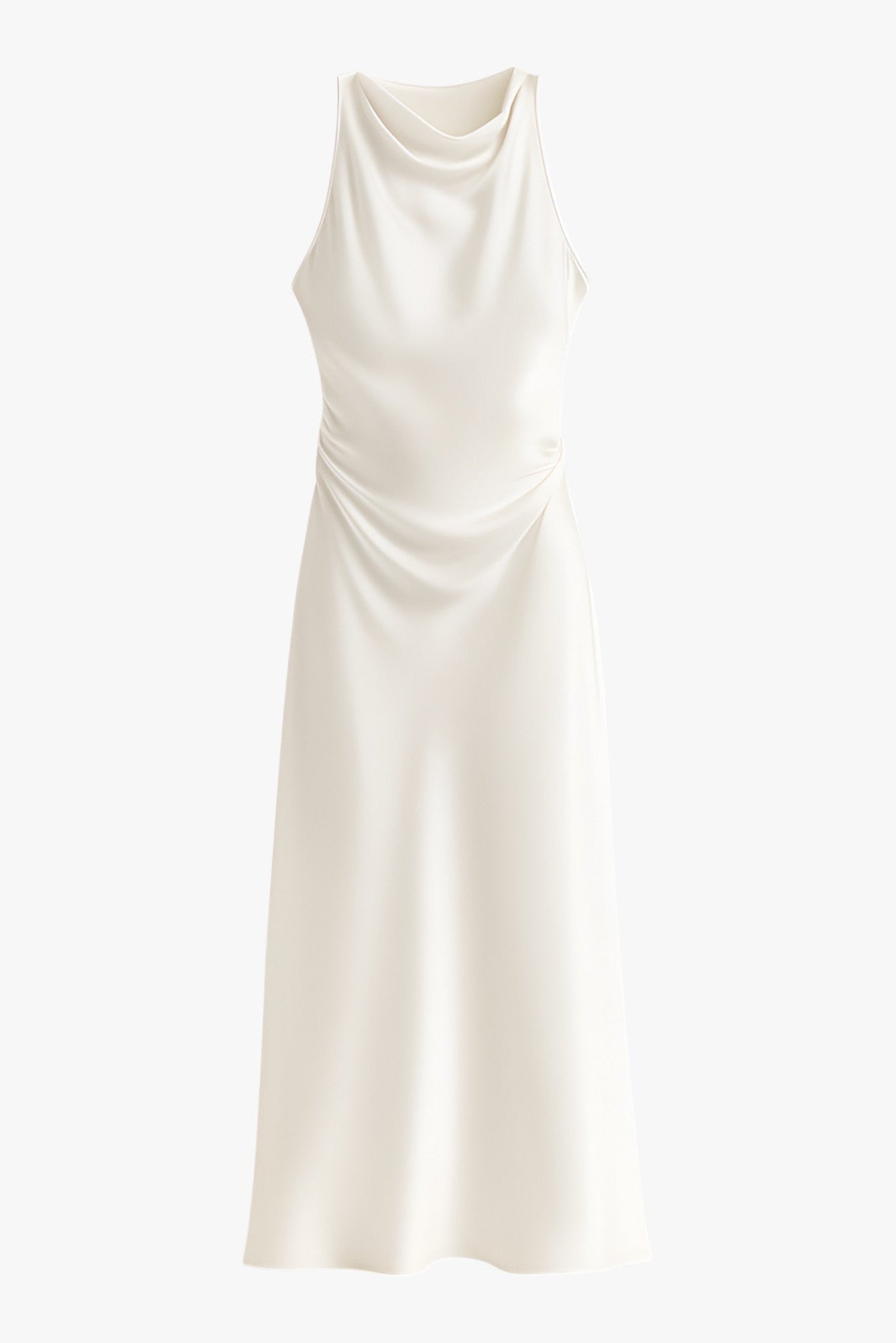 Cowl Neck Ruched Satin Midi Dress for Women — detail view