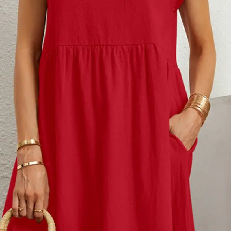 Crew Neck Pocket Midi T-Shirt Dress for Casual Daywear — alternative angle