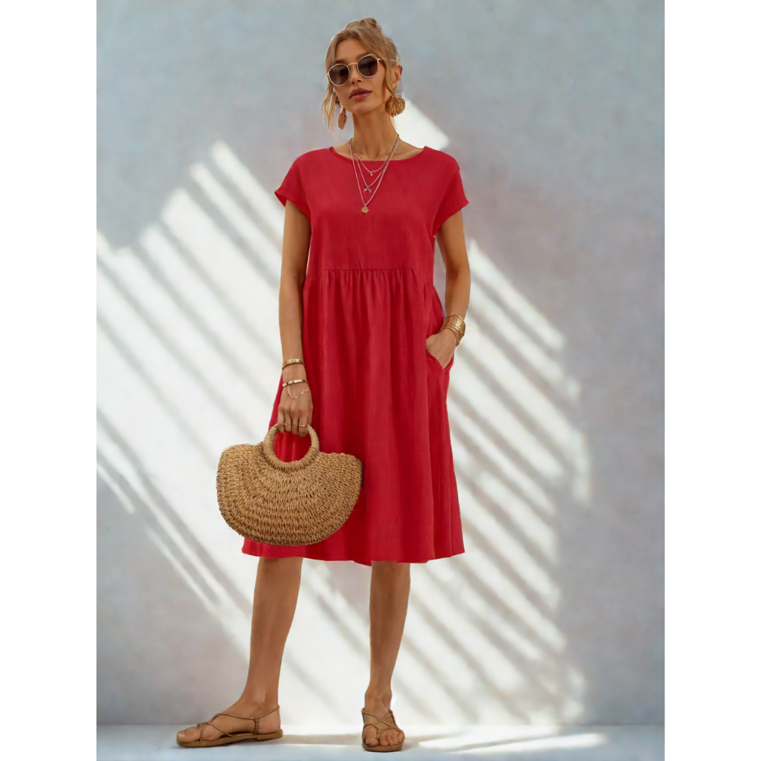 Crew Neck Pocket Midi T-Shirt Dress for Casual Daywear — back view
