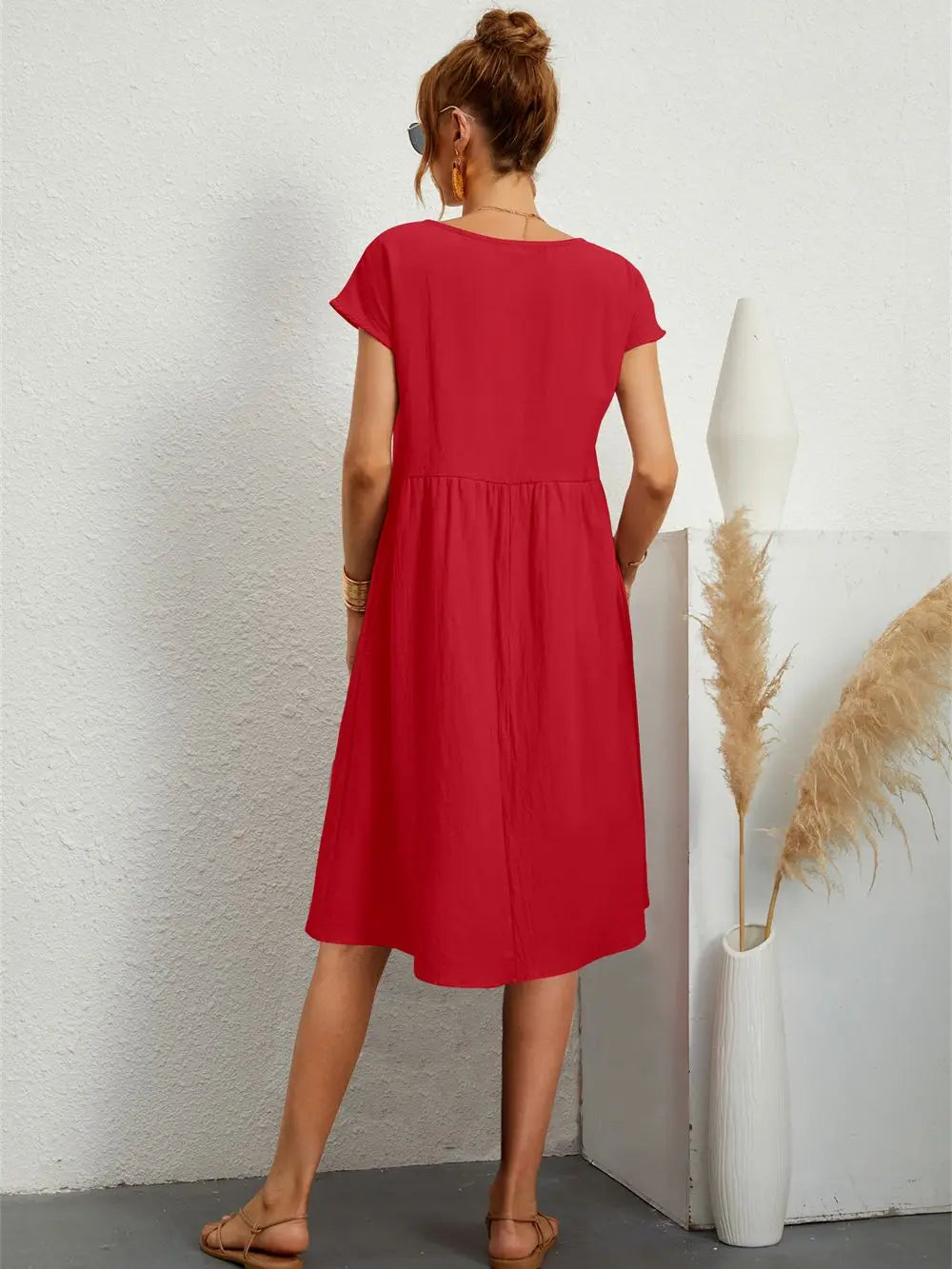 Crew Neck Pocket Midi T-Shirt Dress for Casual Daywear — side view