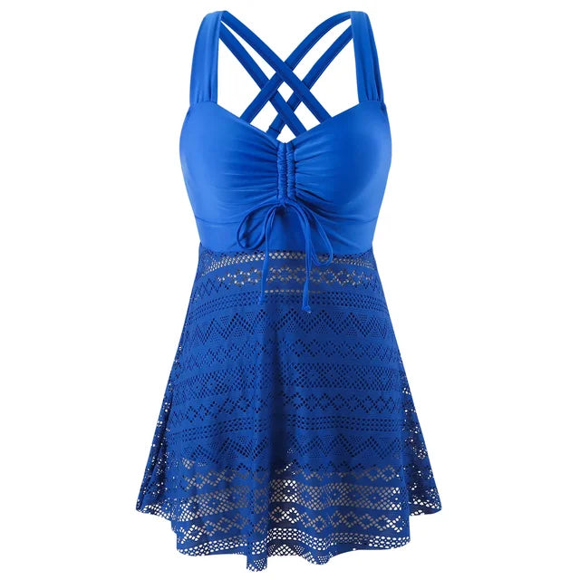 Crochet Lace Skirted Swim Dress Tankini for Women