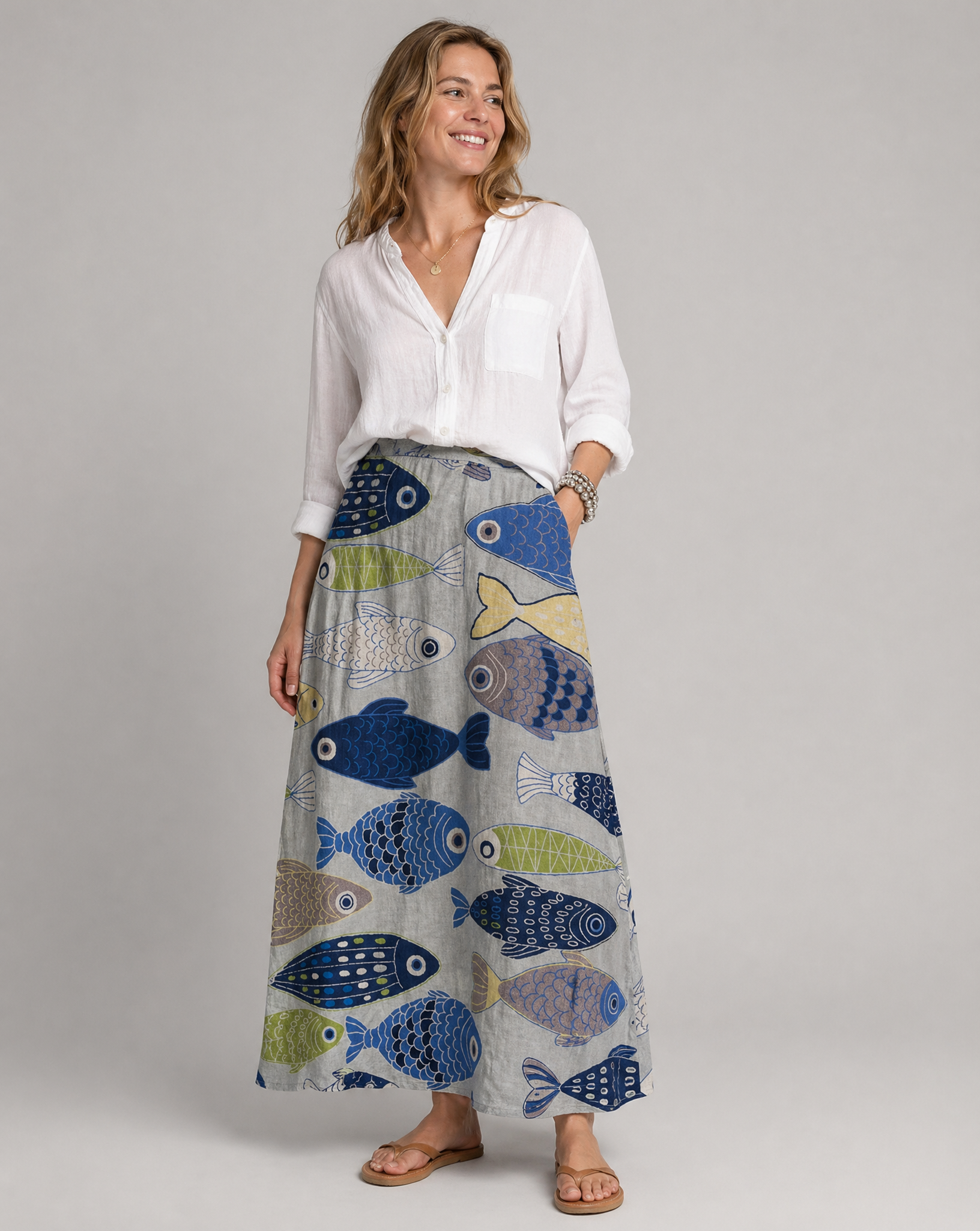 Cute Fish Pattern Pleated Pocket Skirt — back view