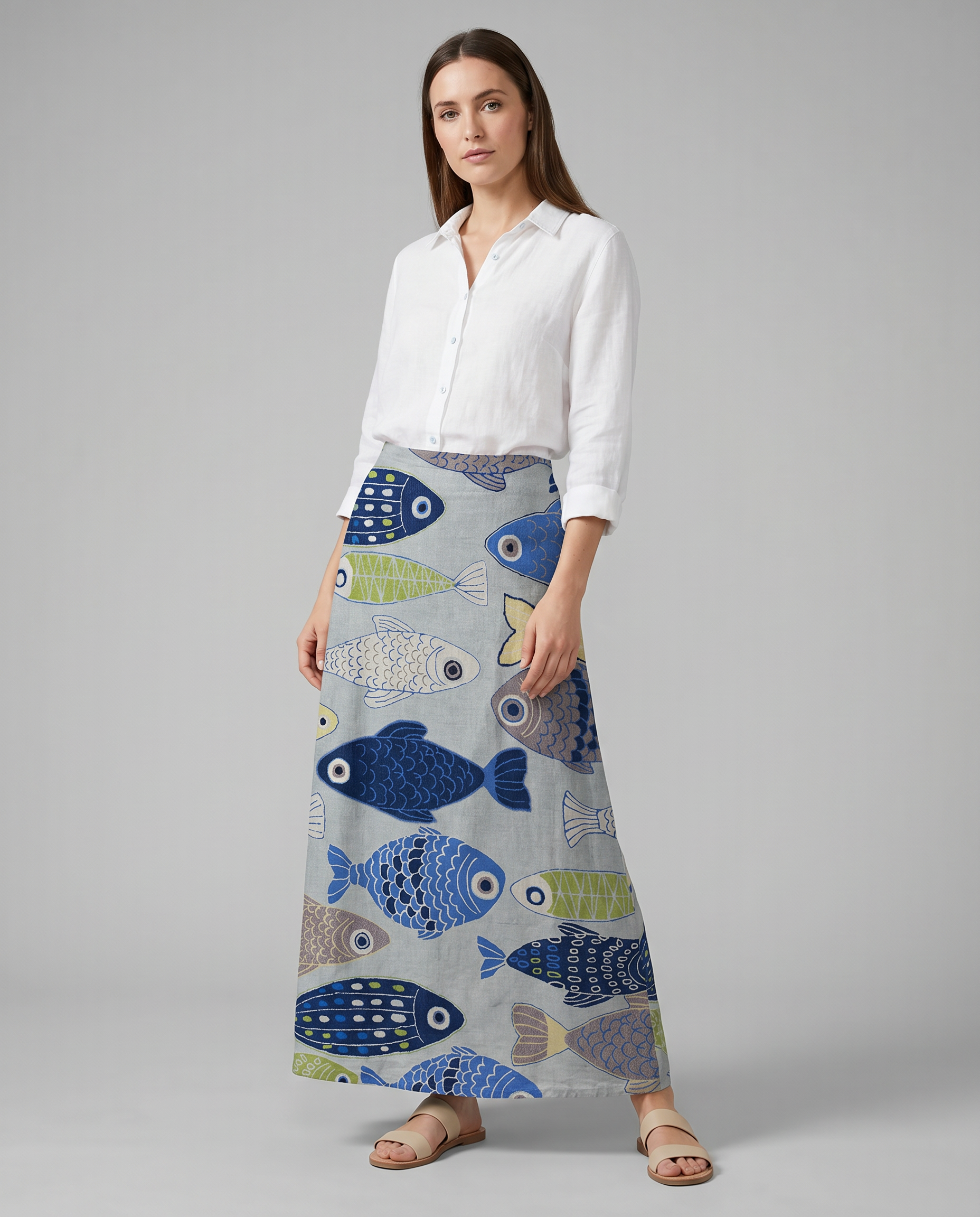 Cute Fish Pattern Pleated Pocket Skirt — detail view