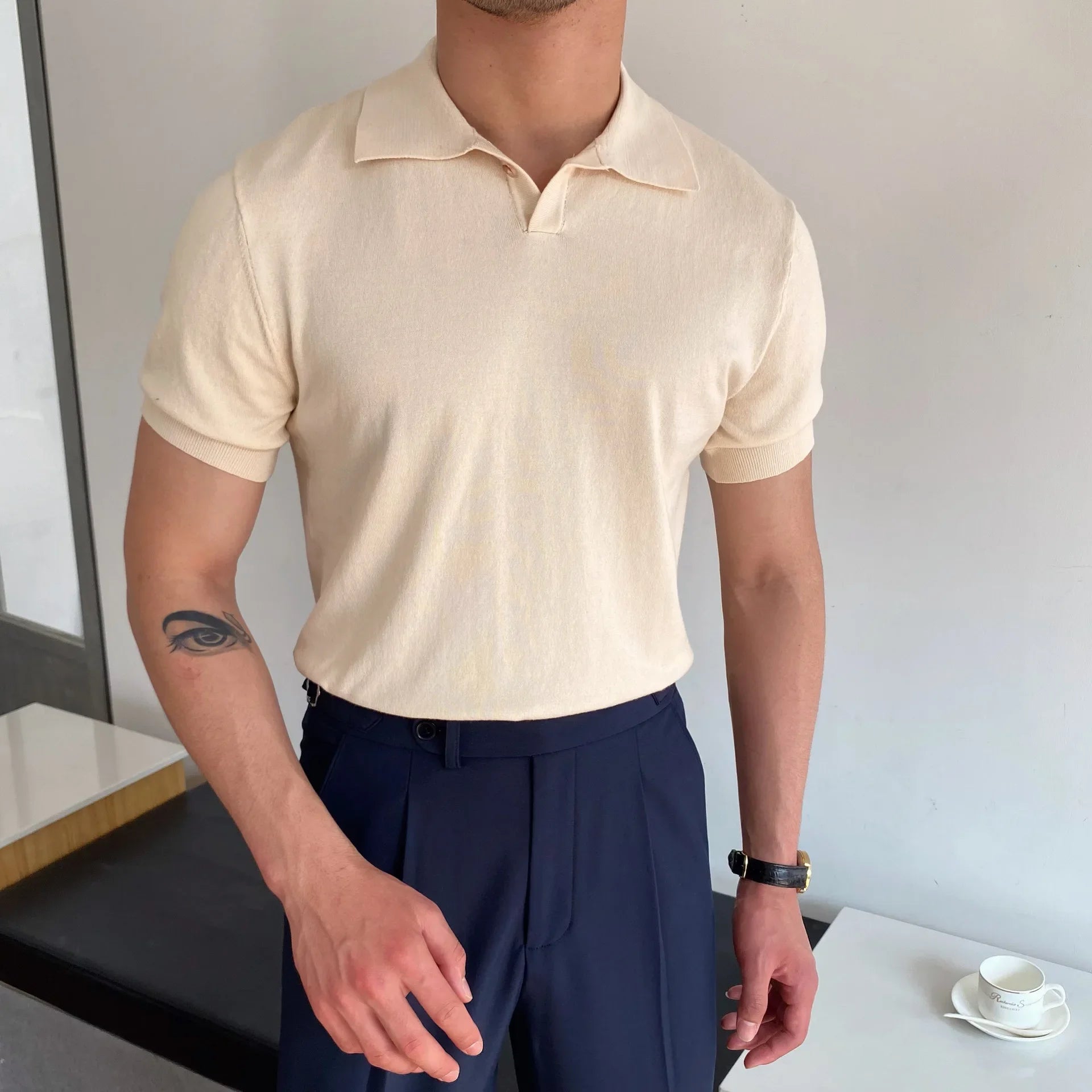 Elbow-Sleeved Polo Shirt – Stylish Slim-Fit Casual Wear — alternative angle