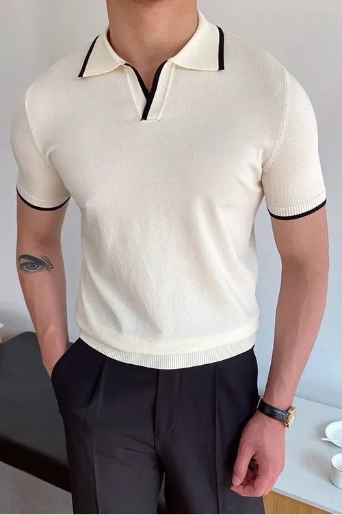 Elbow-Sleeved Polo Shirt – Stylish Slim-Fit Casual Wear — back view