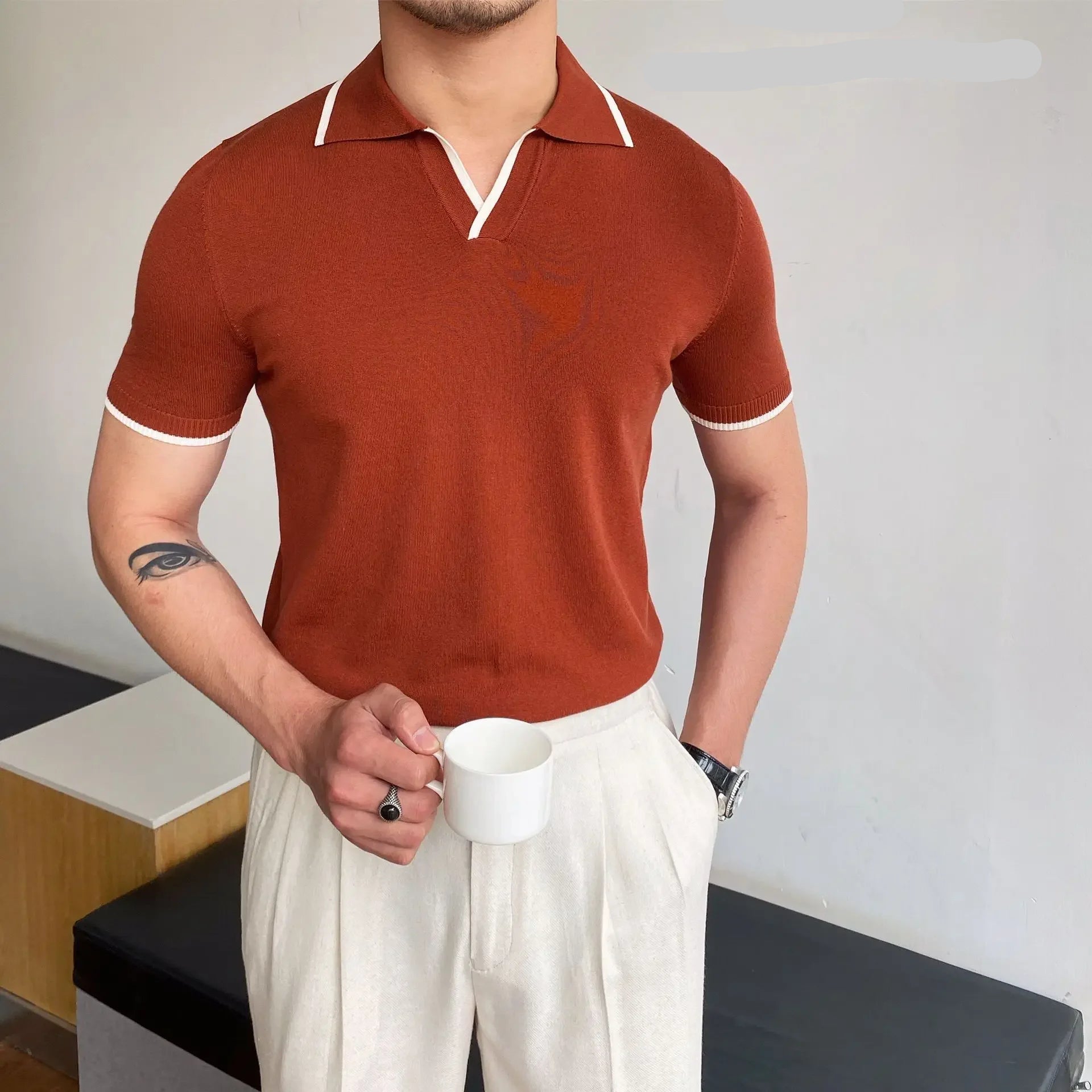 Elbow-Sleeved Polo Shirt – Stylish Slim-Fit Casual Wear — side view