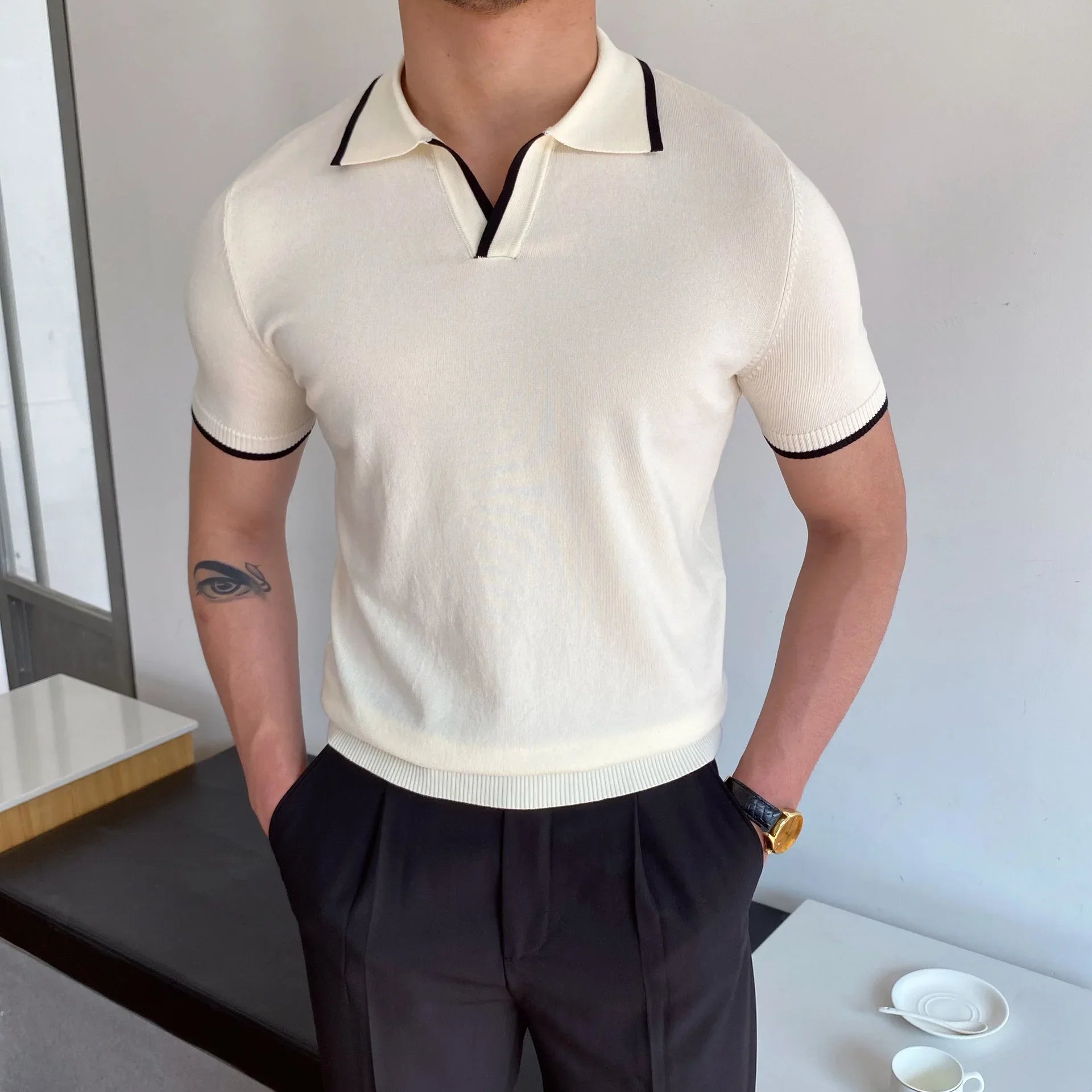Elbow-Sleeved Polo Shirt – Stylish Slim-Fit Casual Wear