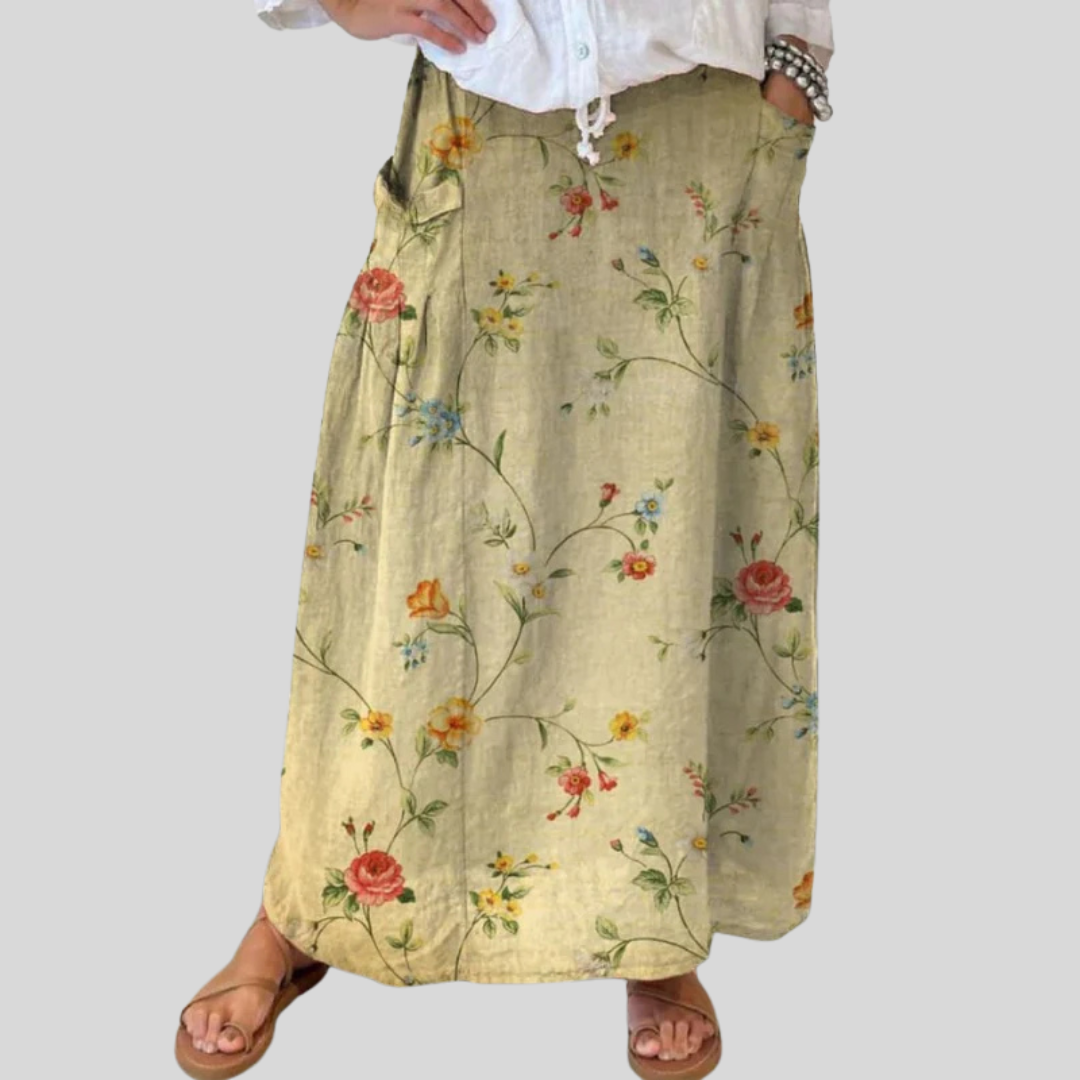 Elegant Floral Print A-Line Skirt with Elastic Waist — detail view
