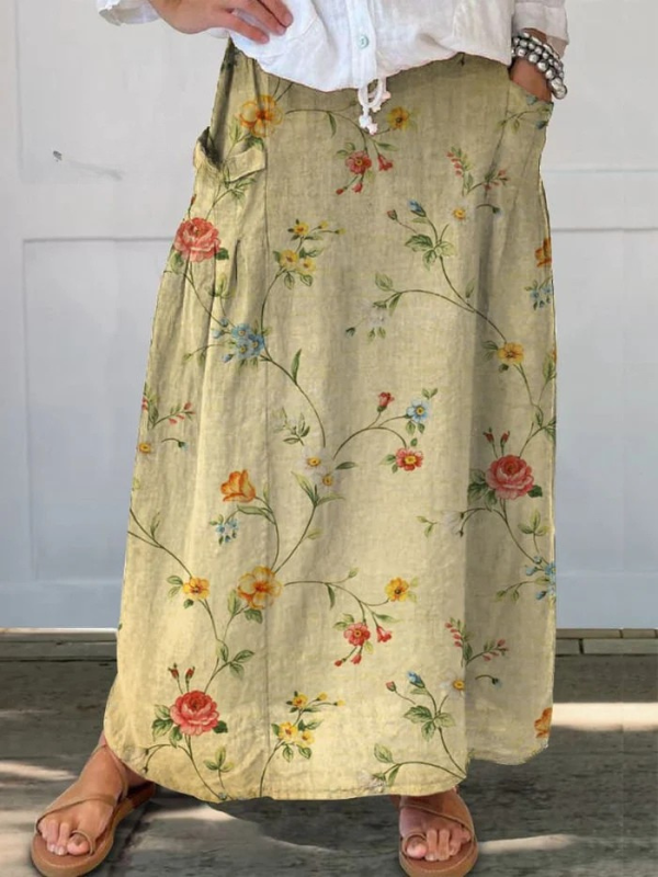 Elegant Floral Print A-Line Skirt with Elastic Waist