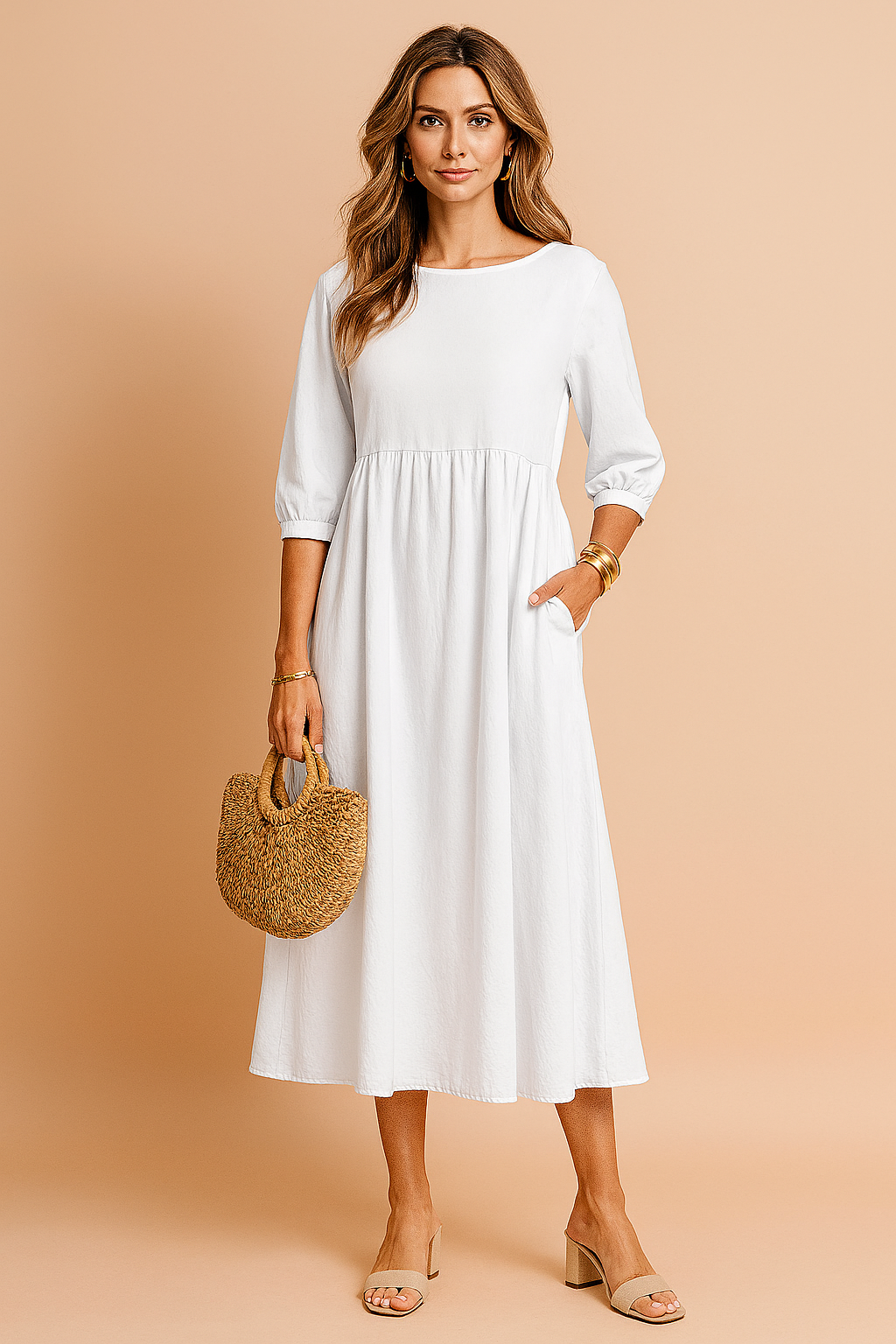 Elegant Long Sleeve V-Neck Belted Midi Dress for Office and Evening — fit overview