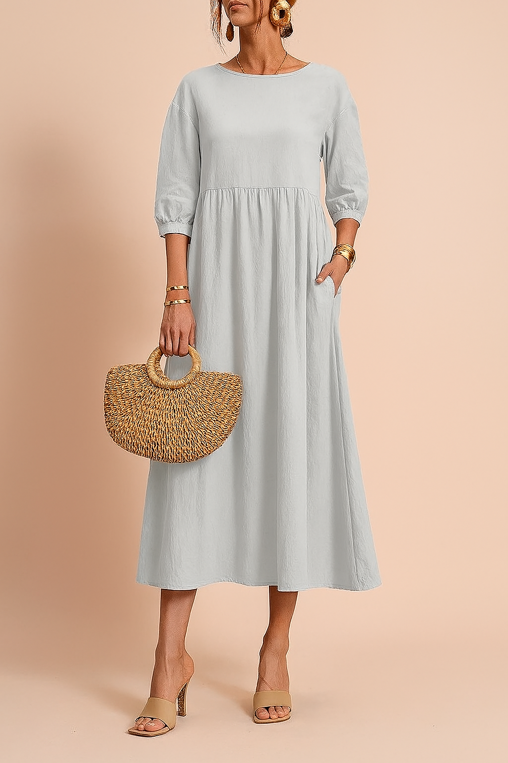 Elegant Long Sleeve V-Neck Belted Midi Dress for Office and Evening — styling detail