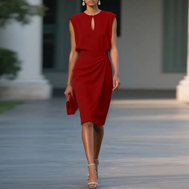 Elegant Retro Dress – Stylish Sleeveless High Waist for Summer Parties — fabric detail