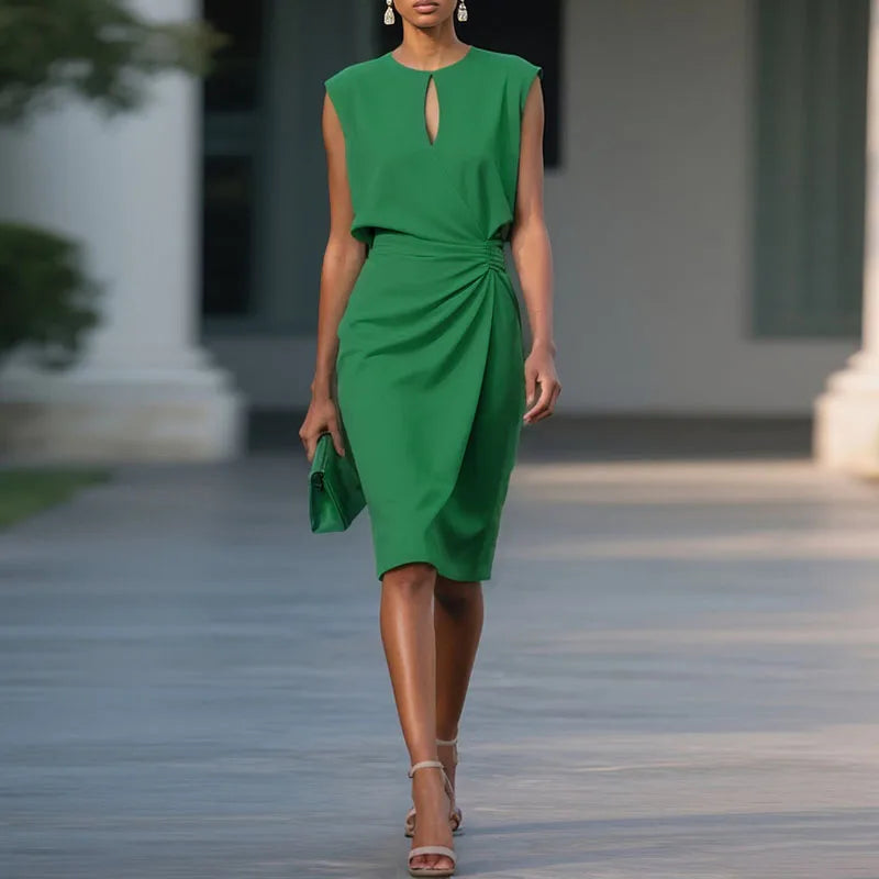 Elegant Retro Dress – Stylish Sleeveless High Waist for Summer Parties — styling detail