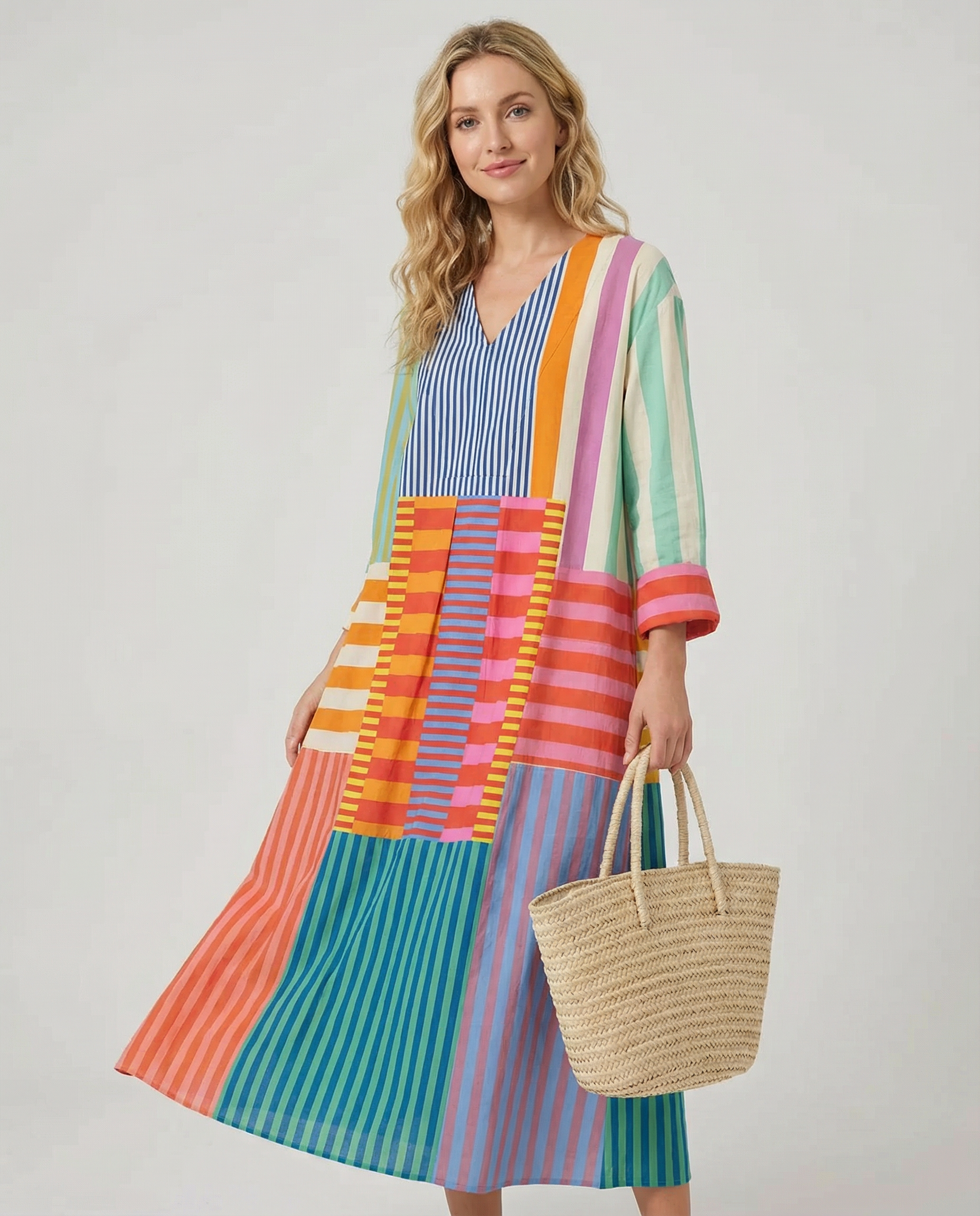 Elegant V-Neck Shirt Dress – Lightweight Casual Style for Spring and Autumn — back view
