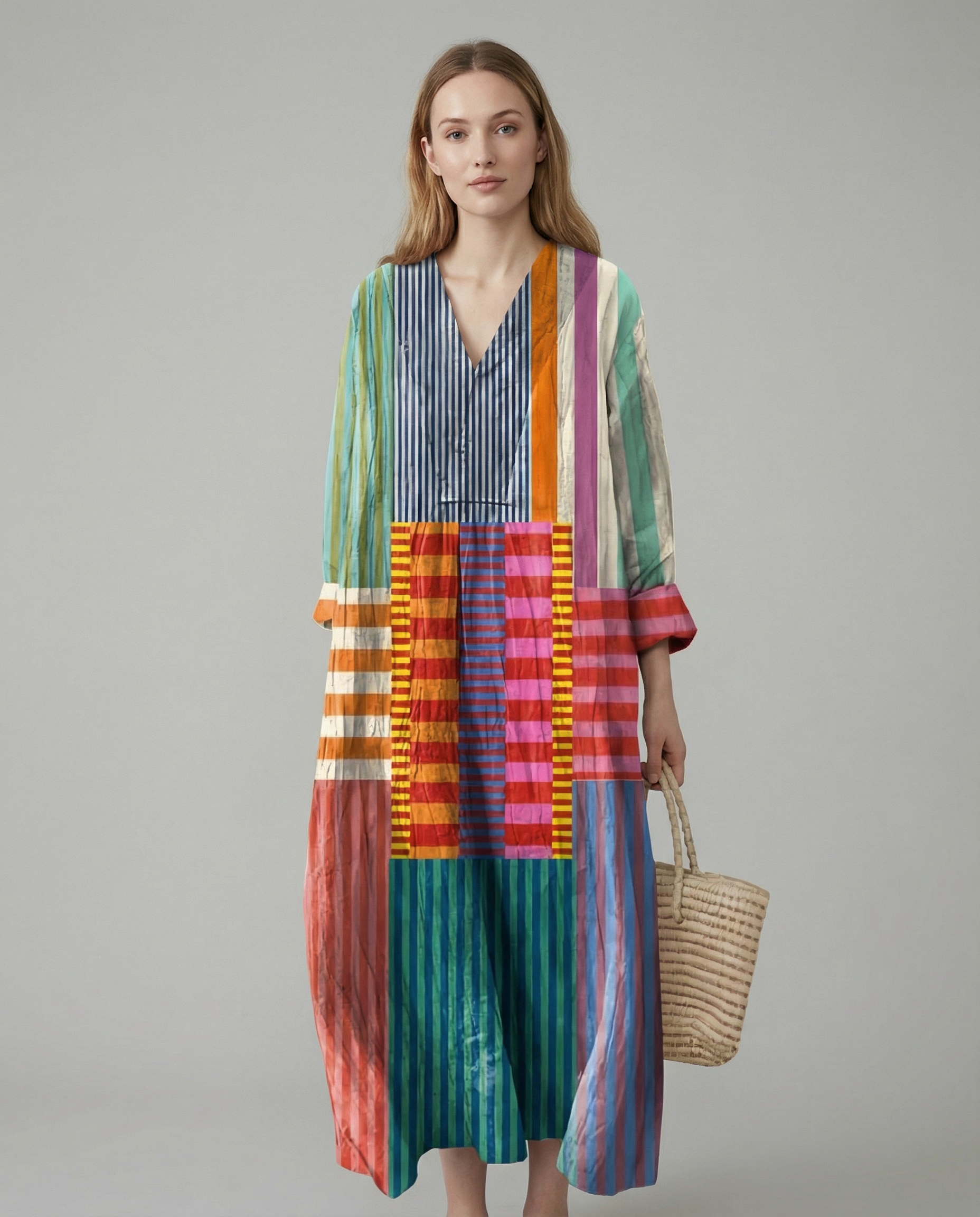 Elegant V-Neck Shirt Dress – Lightweight Casual Style for Spring and Autumn — detail view