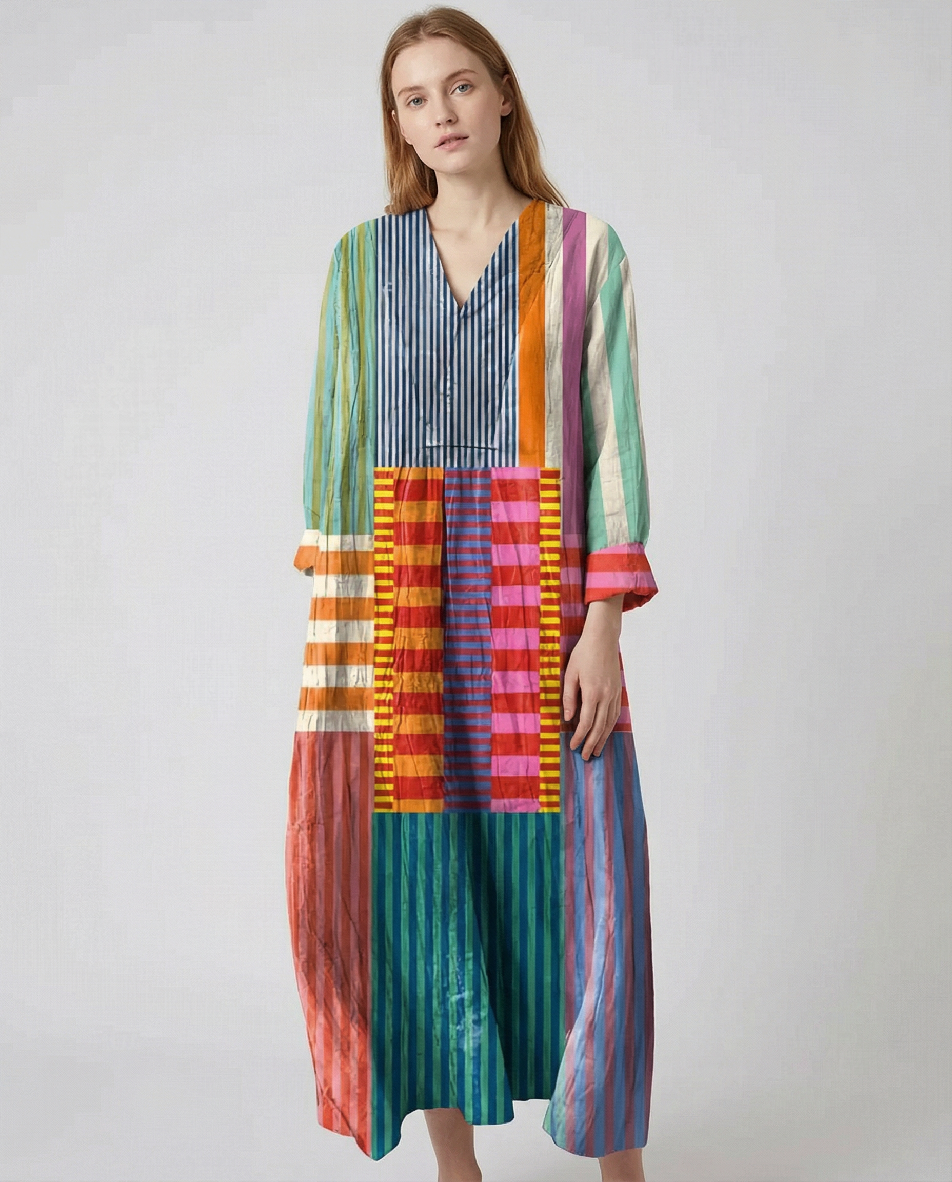 Elegant V-Neck Shirt Dress – Lightweight Casual Style for Spring and Autumn — side view