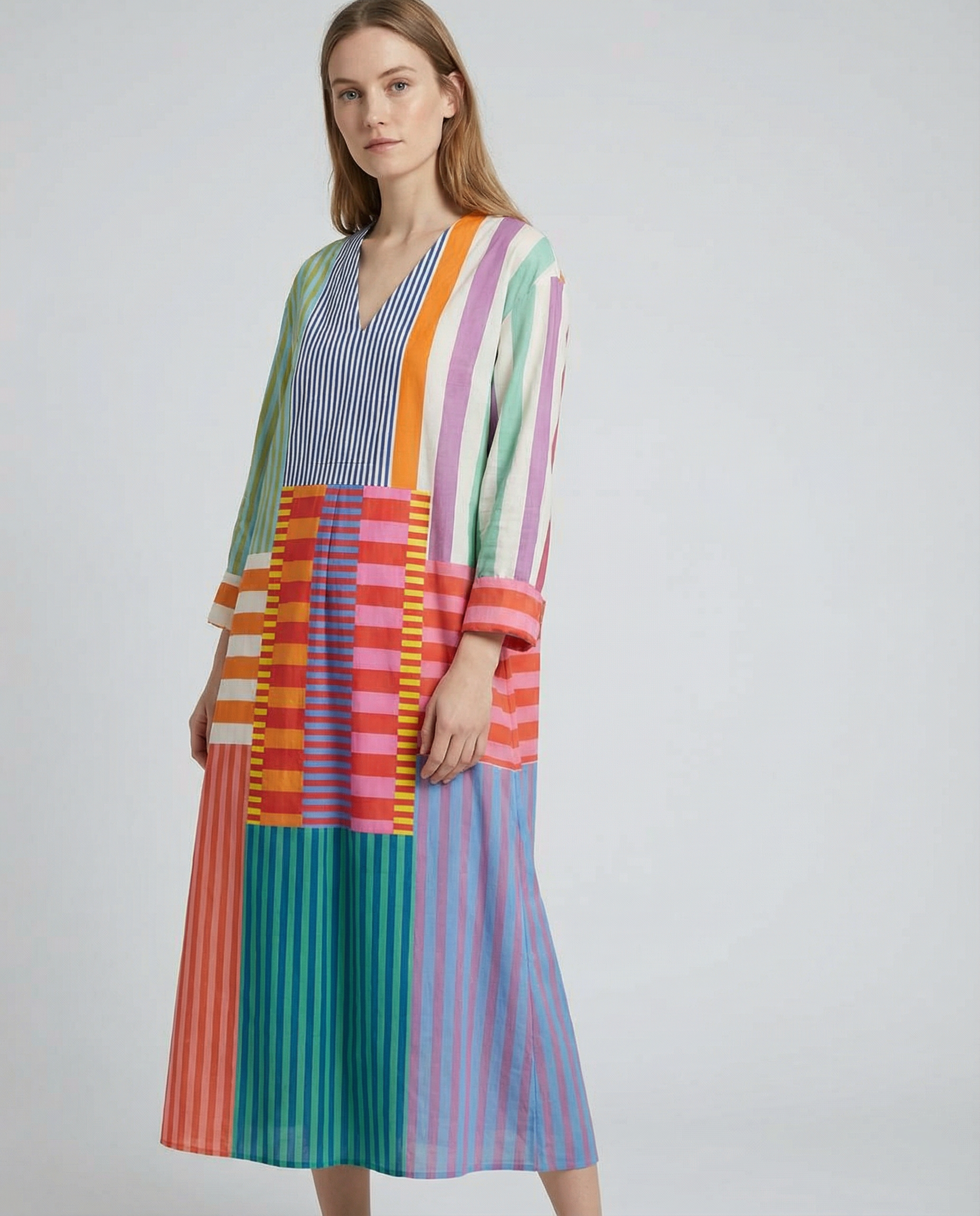 Elegant V-Neck Shirt Dress – Lightweight Casual Style for Spring and Autumn
