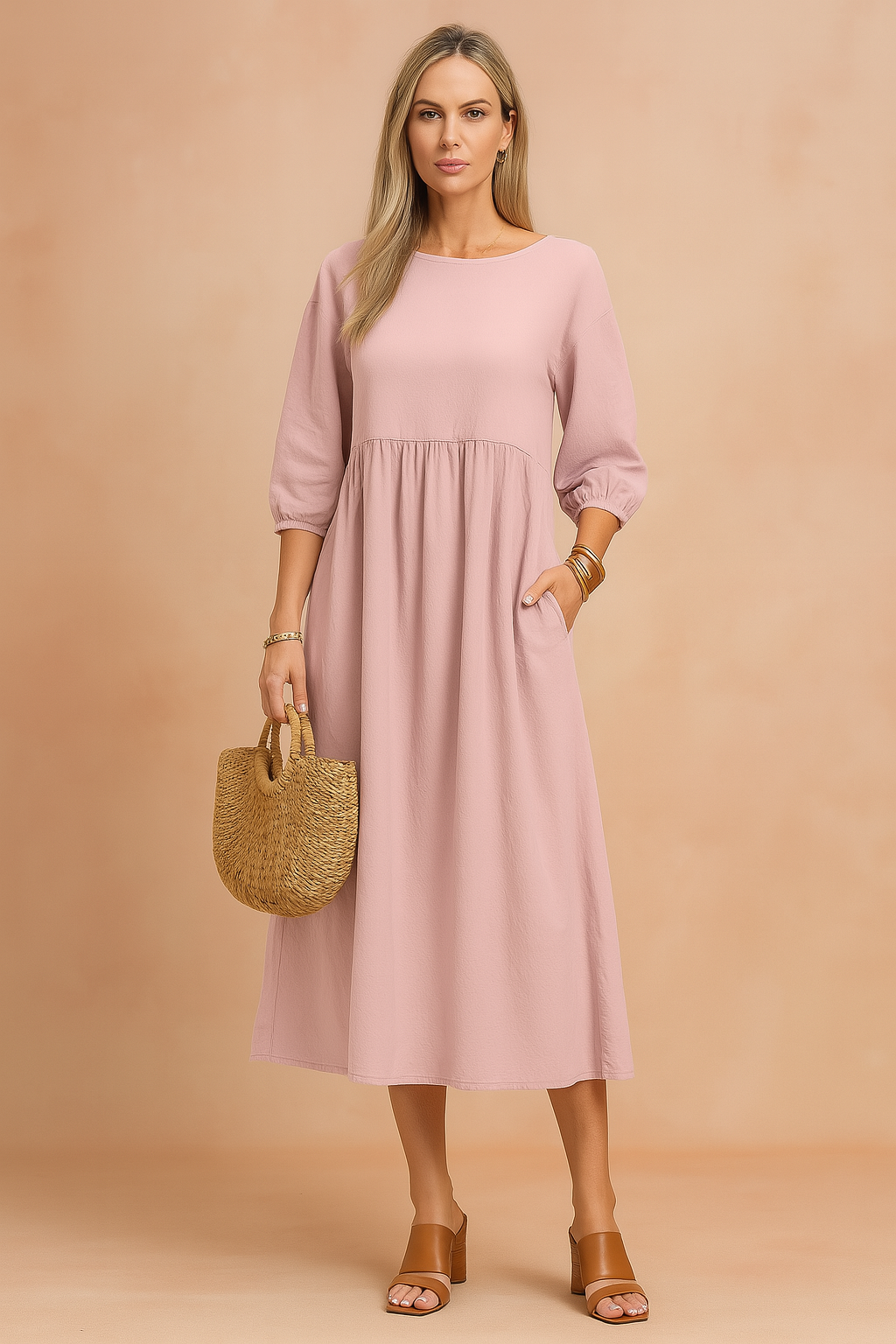 Elegant V-Neck Sleeveless Tiered Midi Summer Dress — alternative angle