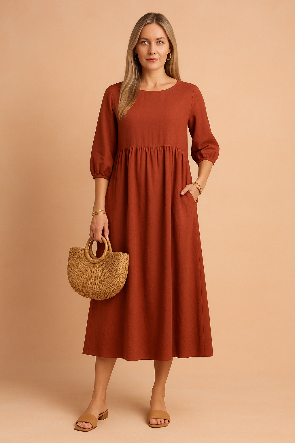 Elegant V-Neck Sleeveless Tiered Midi Summer Dress — back view