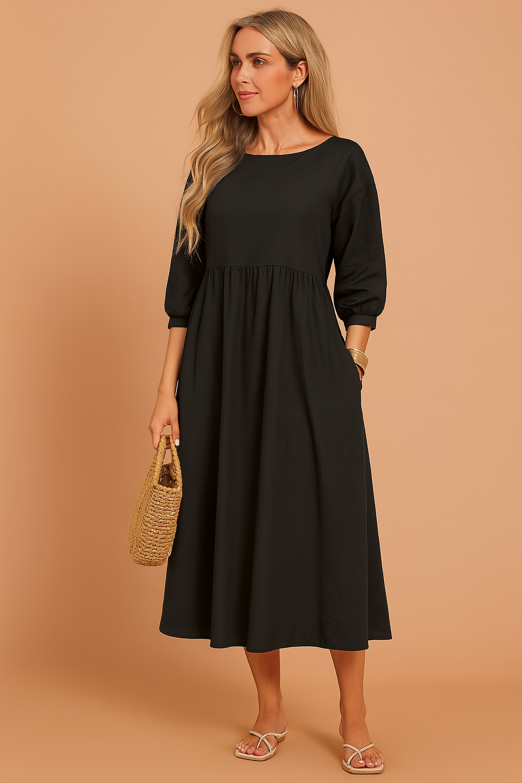 Elegant V-Neck Sleeveless Tiered Midi Summer Dress — close-up
