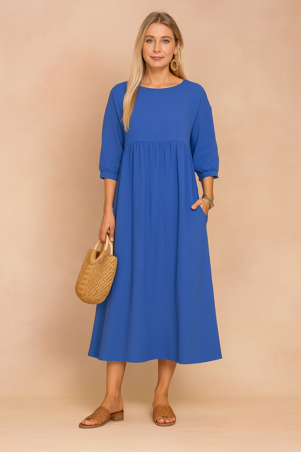 Elegant V-Neck Sleeveless Tiered Midi Summer Dress — fabric detail