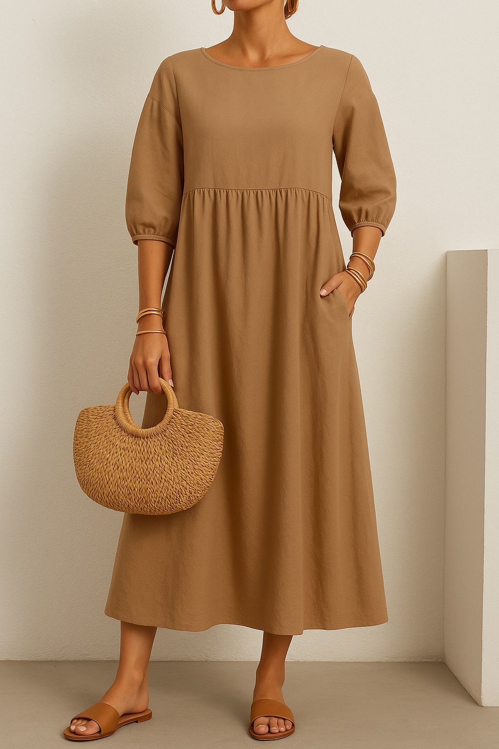 Elegant V-Neck Sleeveless Tiered Midi Summer Dress — fit overview