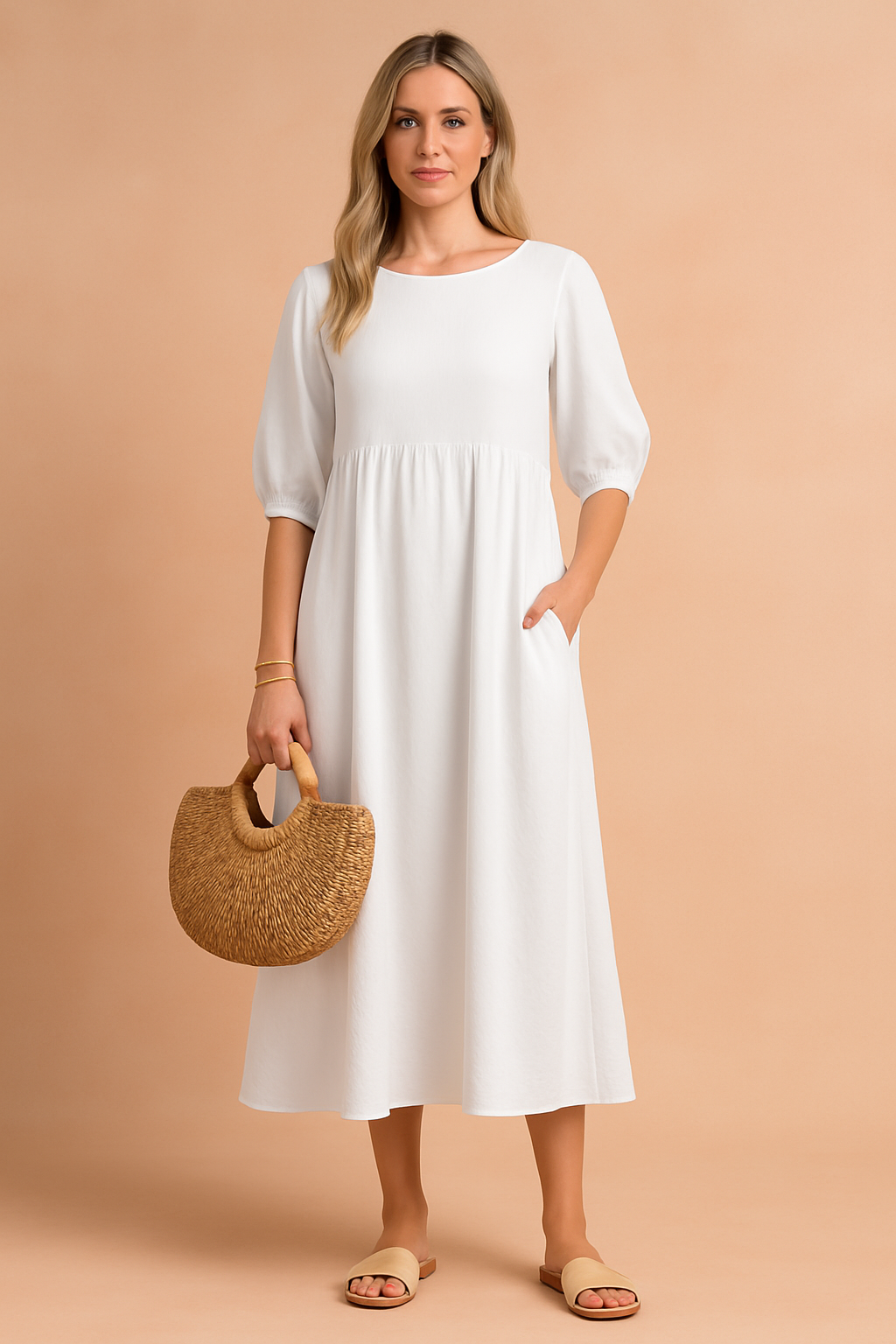 Elegant V-Neck Sleeveless Tiered Midi Summer Dress — side view