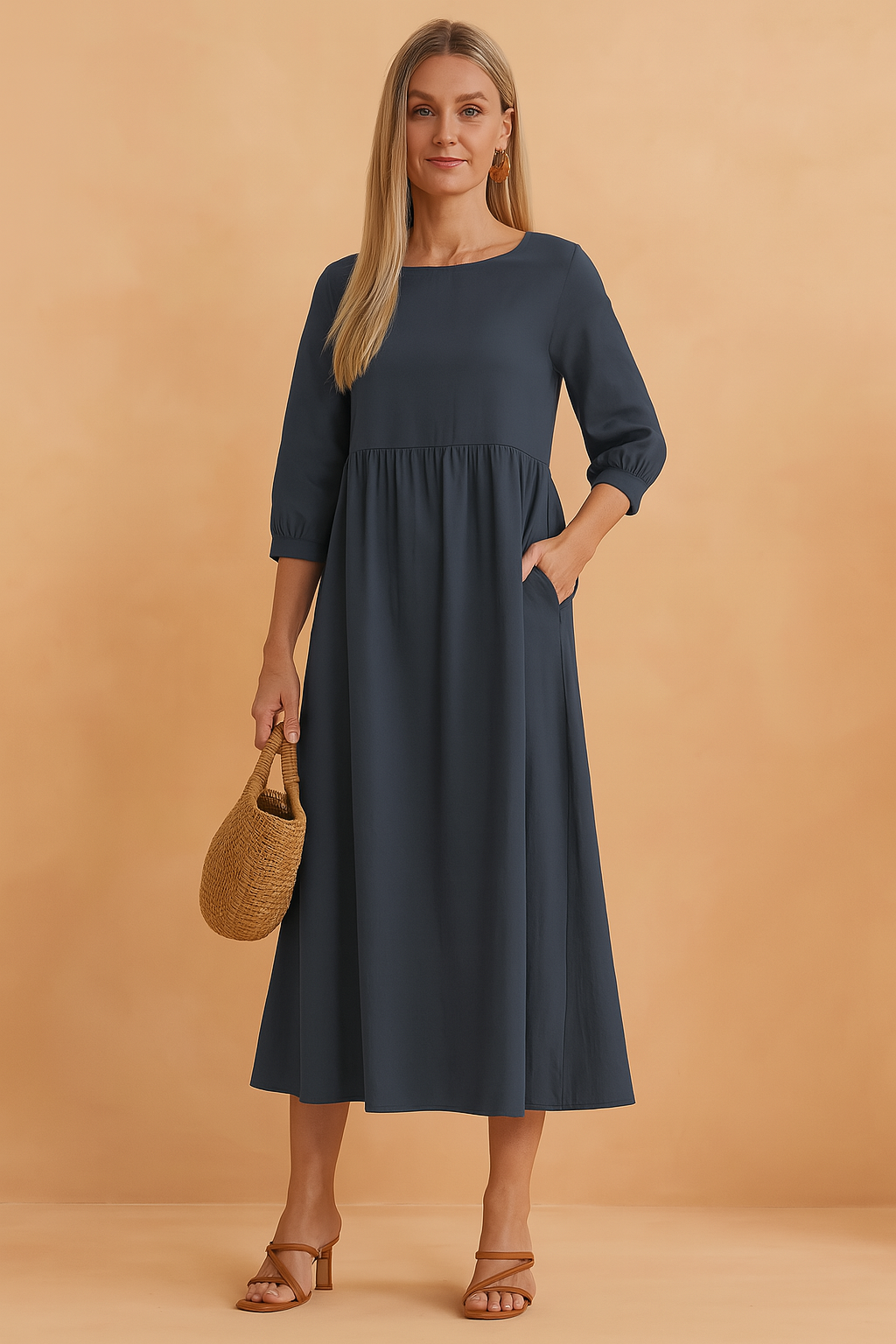 Elegant V-Neck Sleeveless Tiered Midi Summer Dress — styling detail
