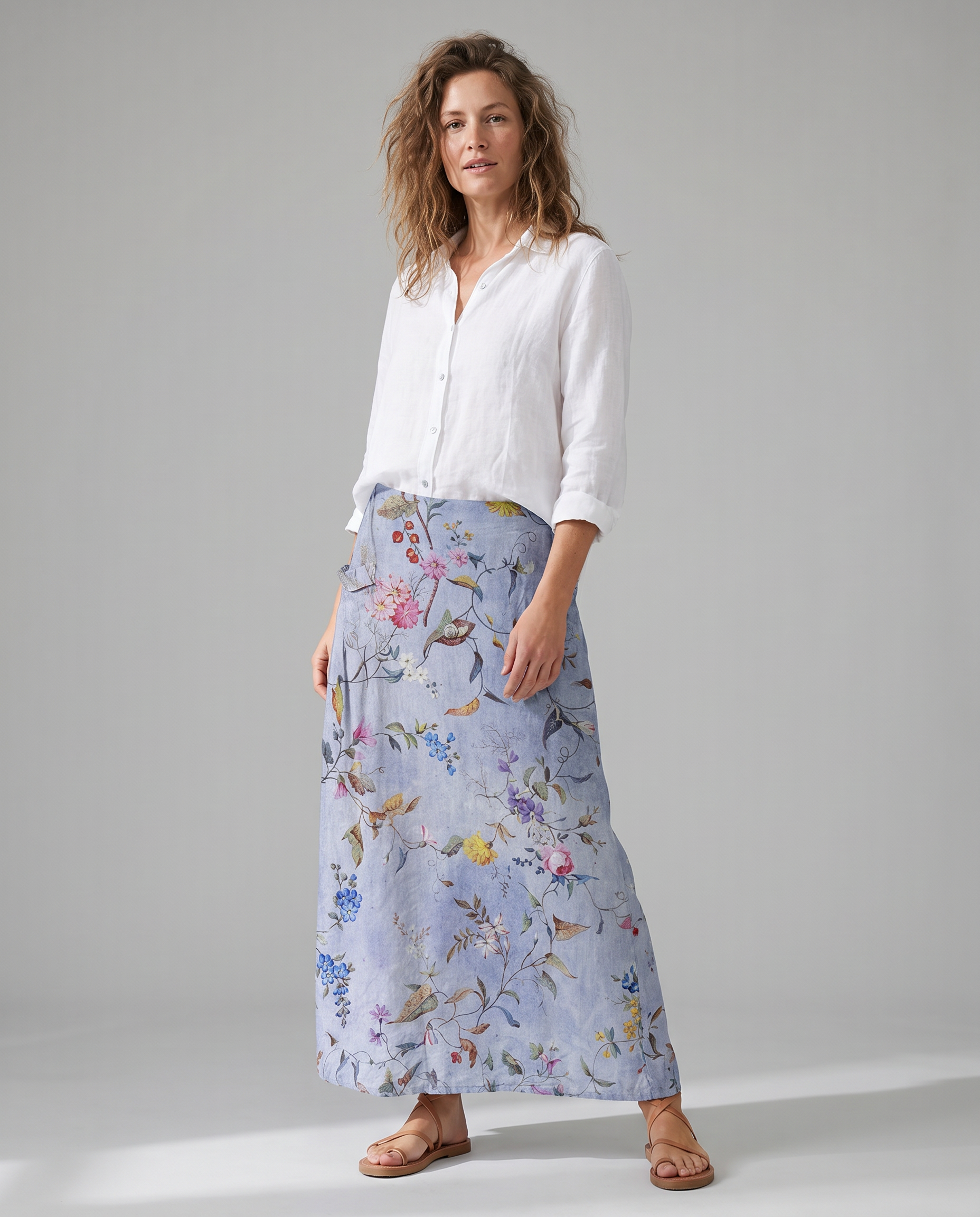 Elegant Vintage Floral Pocket Maxi Skirt — back view