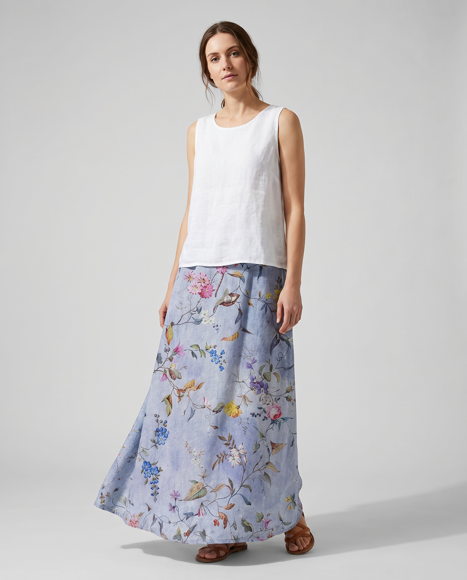 Elegant Vintage Floral Pocket Maxi Skirt — side view