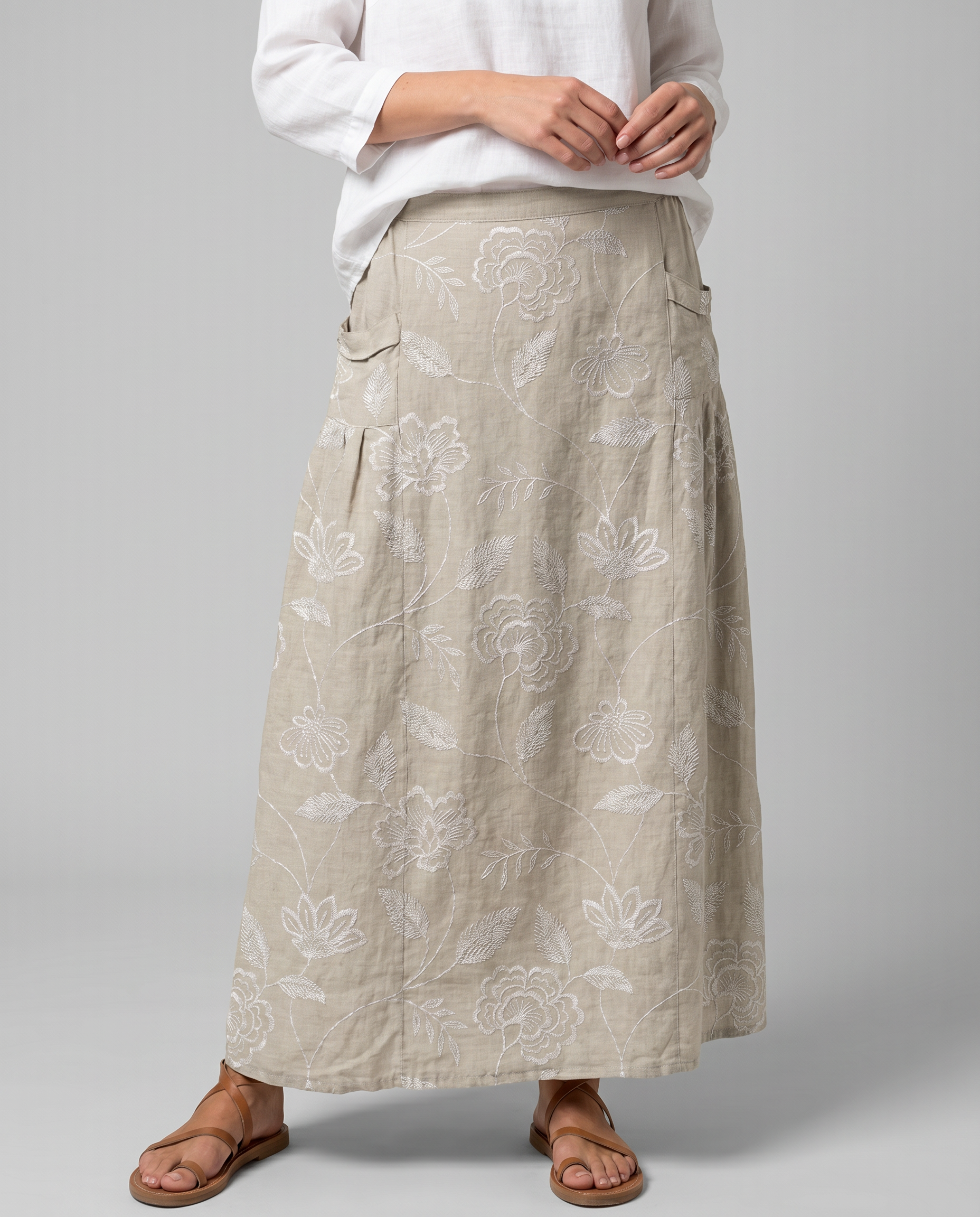 Embossed Vintage Floral Pocket Long Skirt — back view