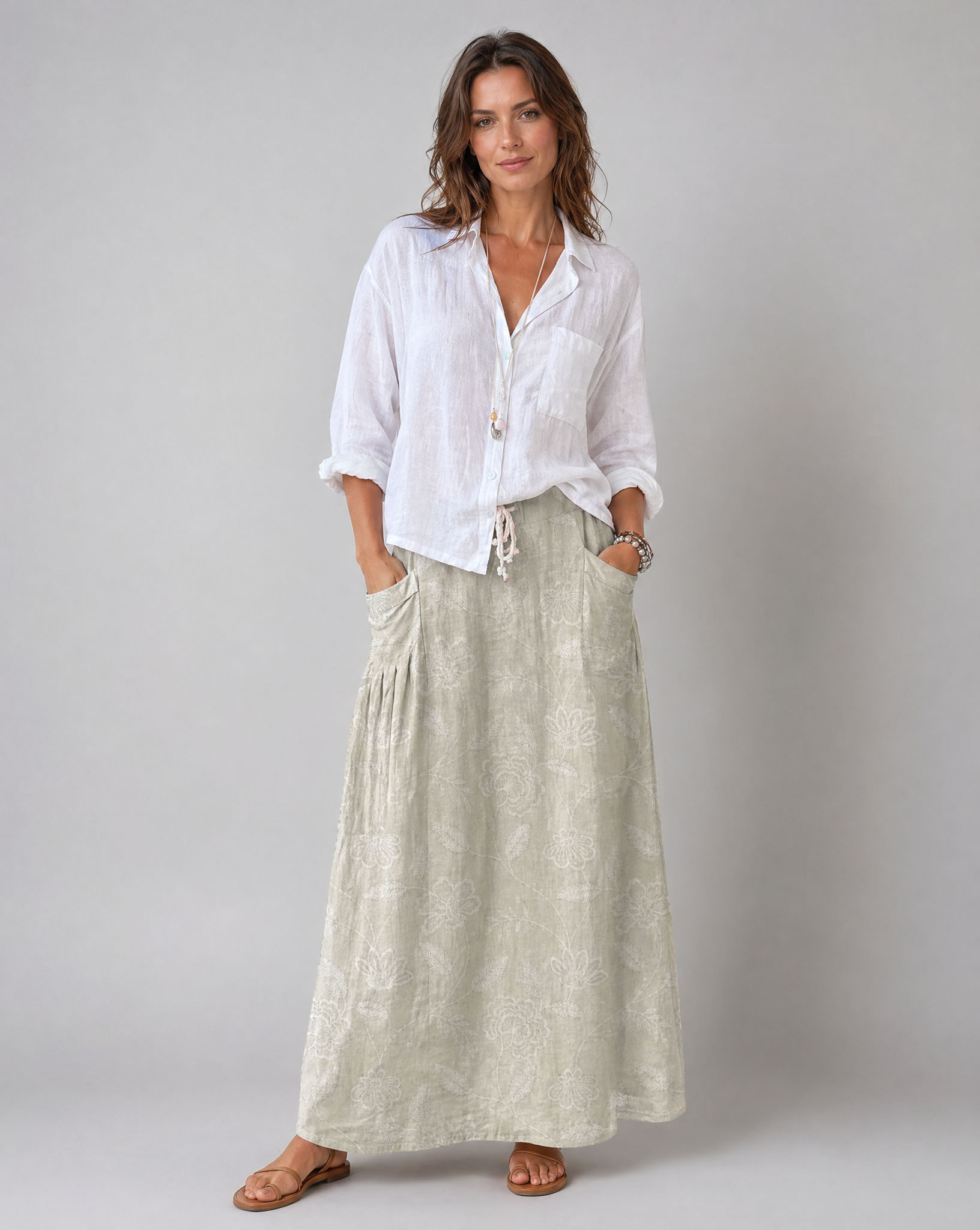 Embossed Vintage Floral Pocket Long Skirt — detail view