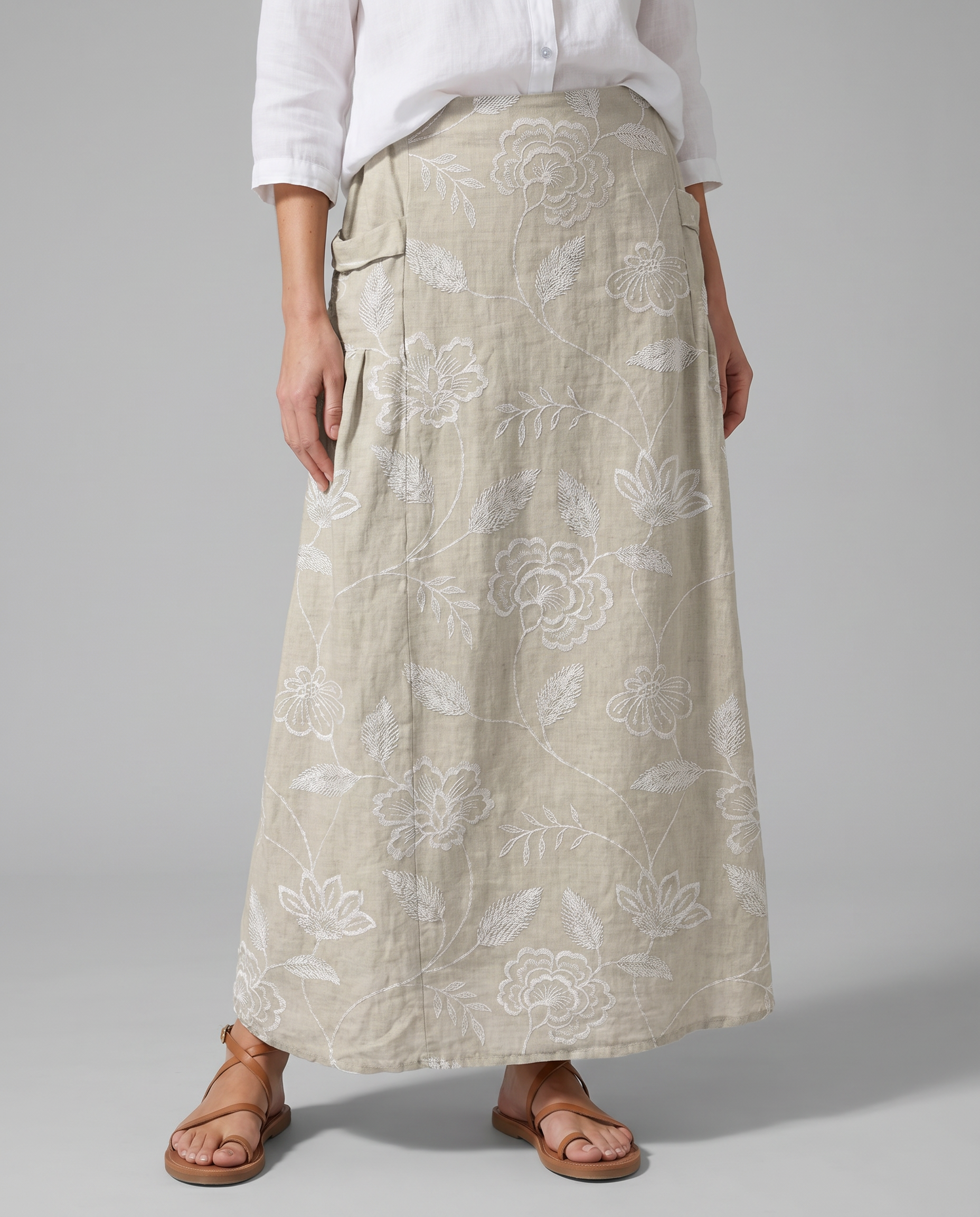 Embossed Vintage Floral Pocket Long Skirt — side view