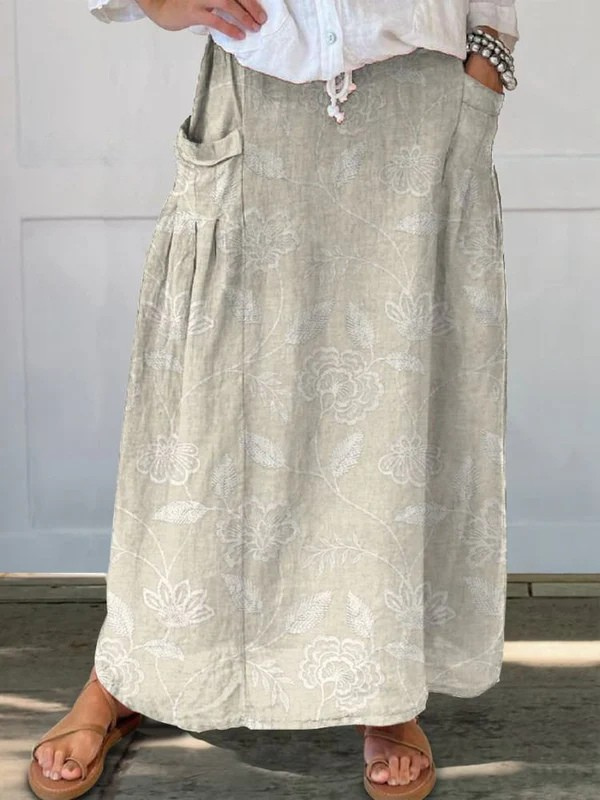 Embossed Vintage Floral Pocket Long Skirt