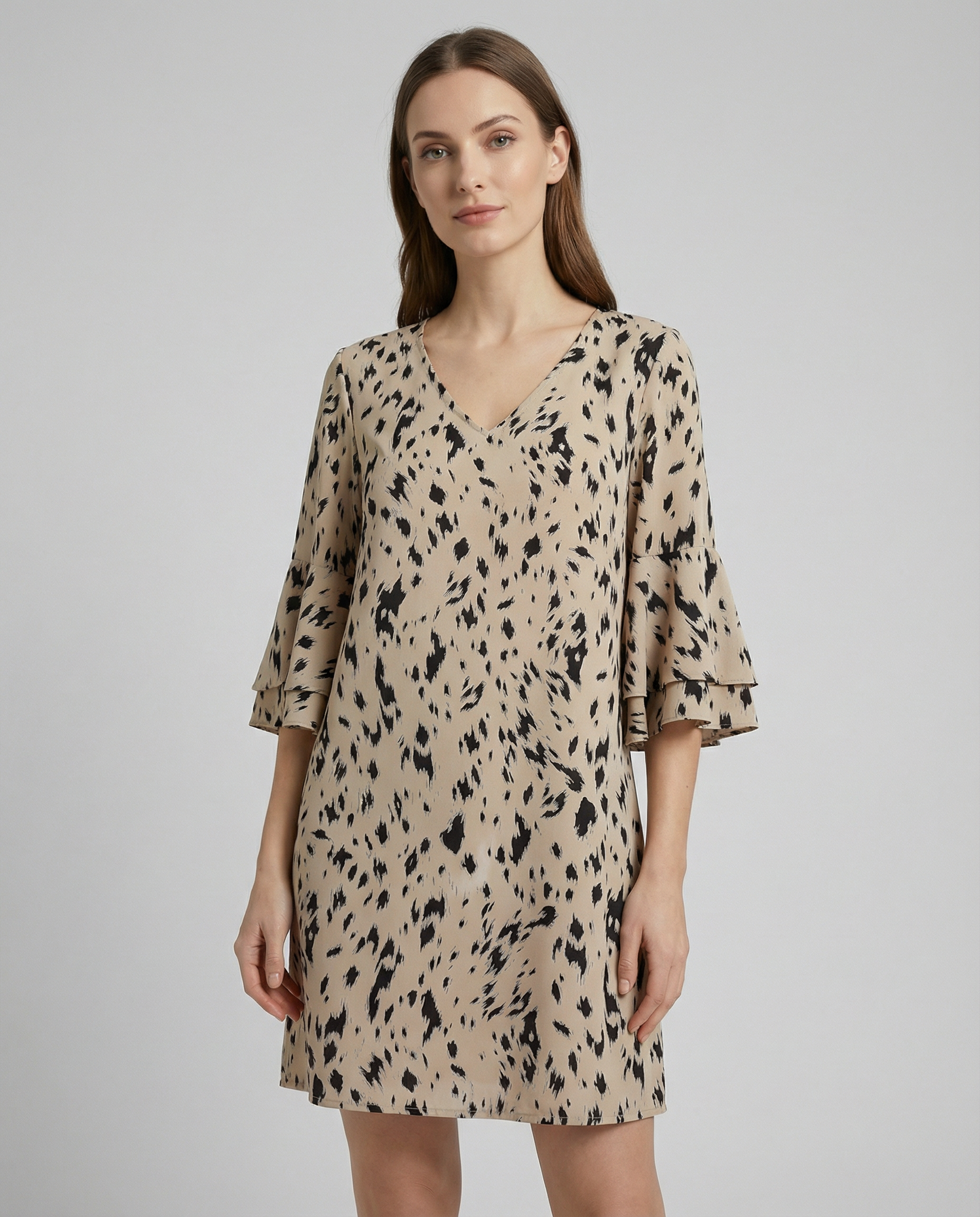 Floral Elegance Double-Layer Dress – Stylish Flare Sleeves for Wedding Guest or Summer Events — detail view