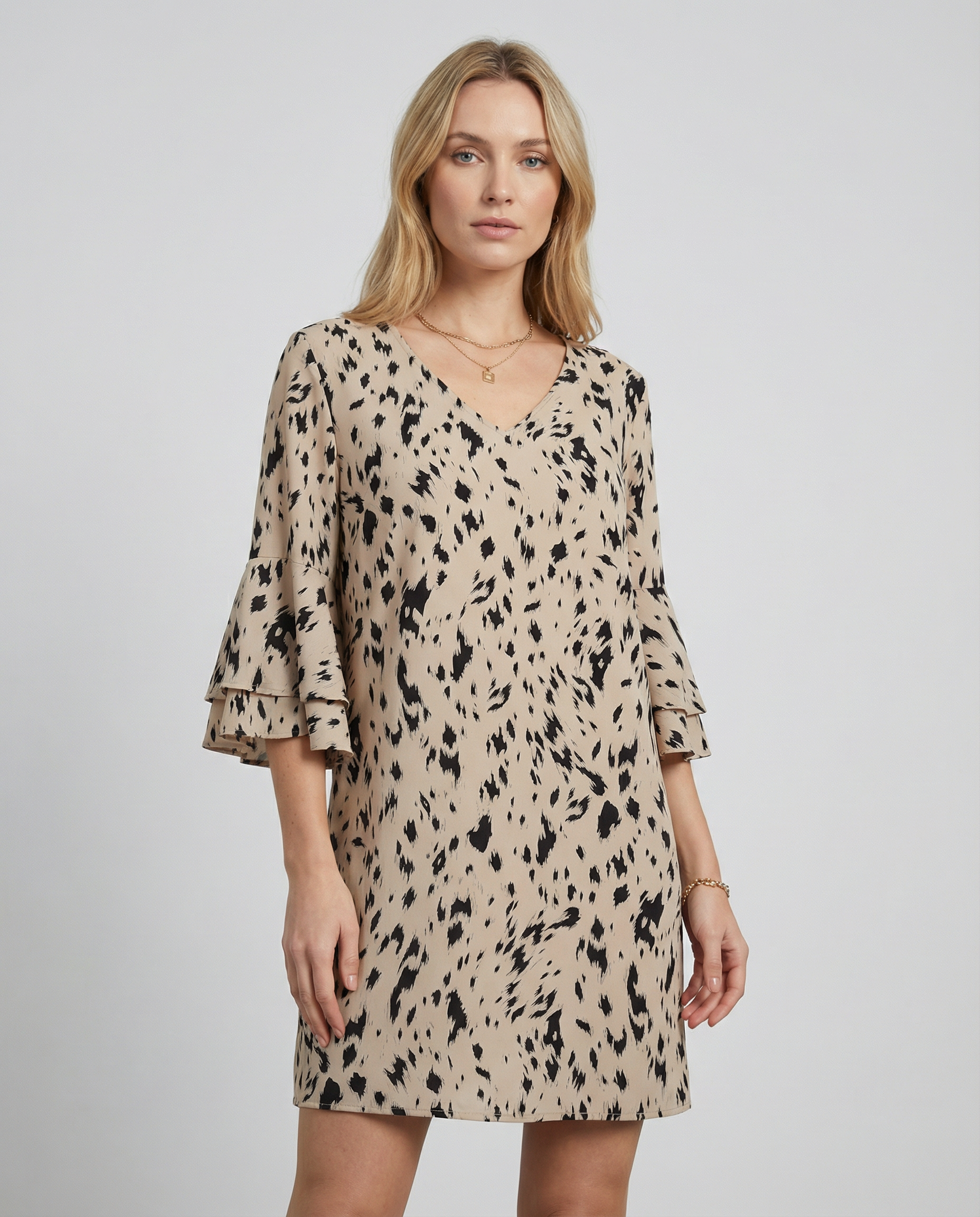 Floral Elegance Double-Layer Dress – Stylish Flare Sleeves for Wedding Guest or Summer Events — side view