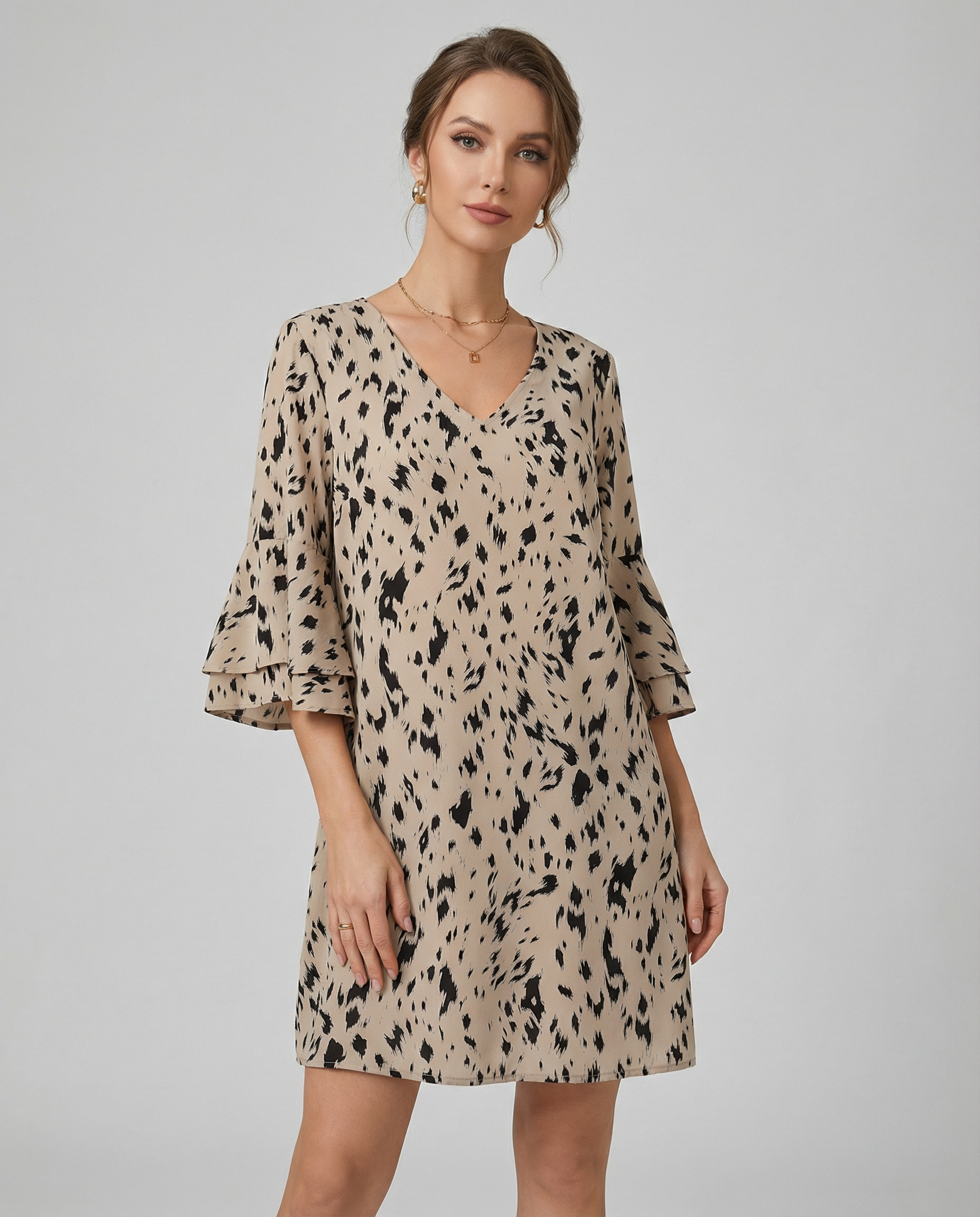 Floral Elegance Double-Layer Dress – Stylish Flare Sleeves for Wedding Guest or Summer Events
